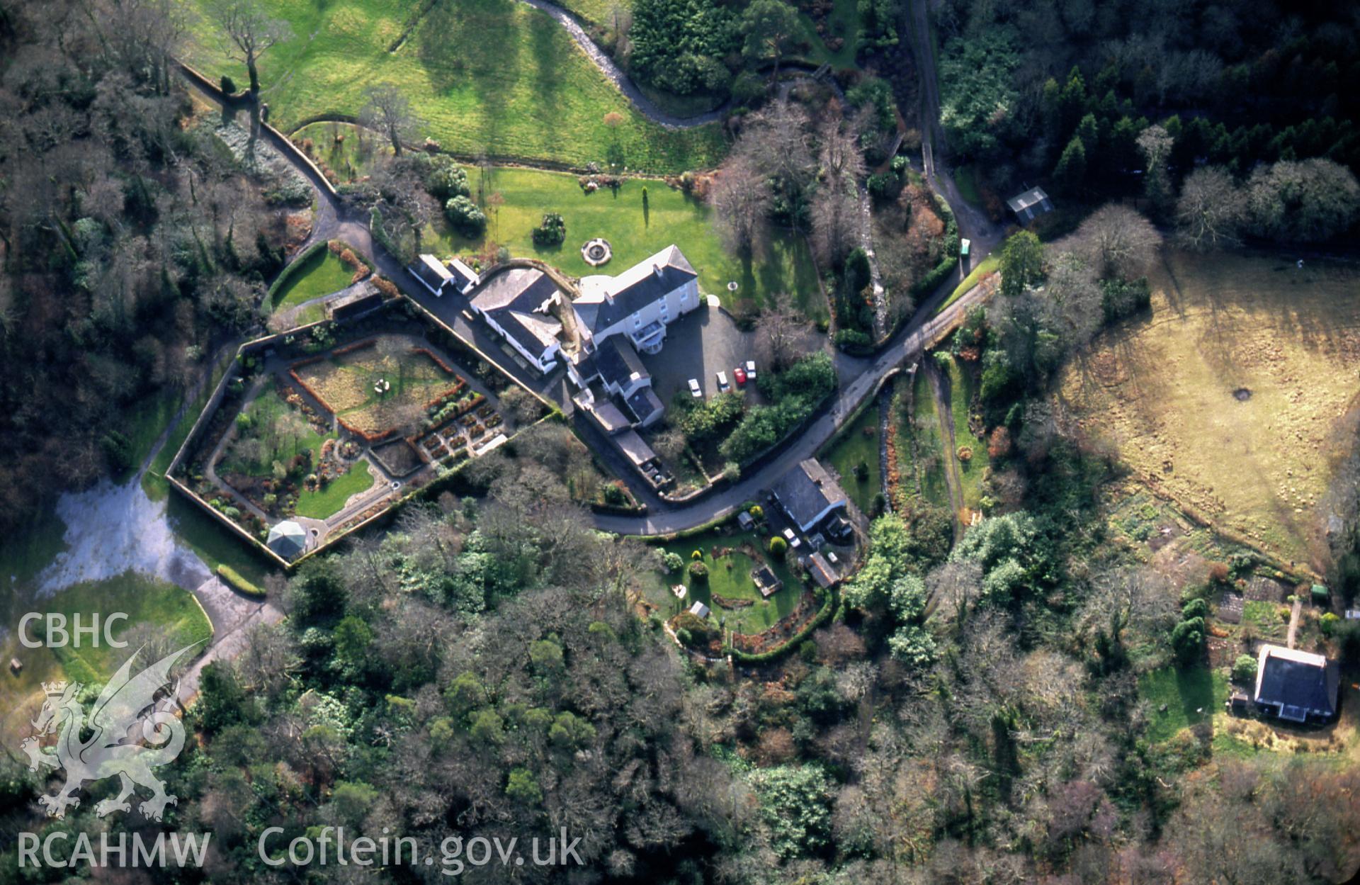 RCAHMW colour slide oblique aerial photograph of Colby Lodge Garden, Amroth, taken by C.R. Musson, 28/01/94