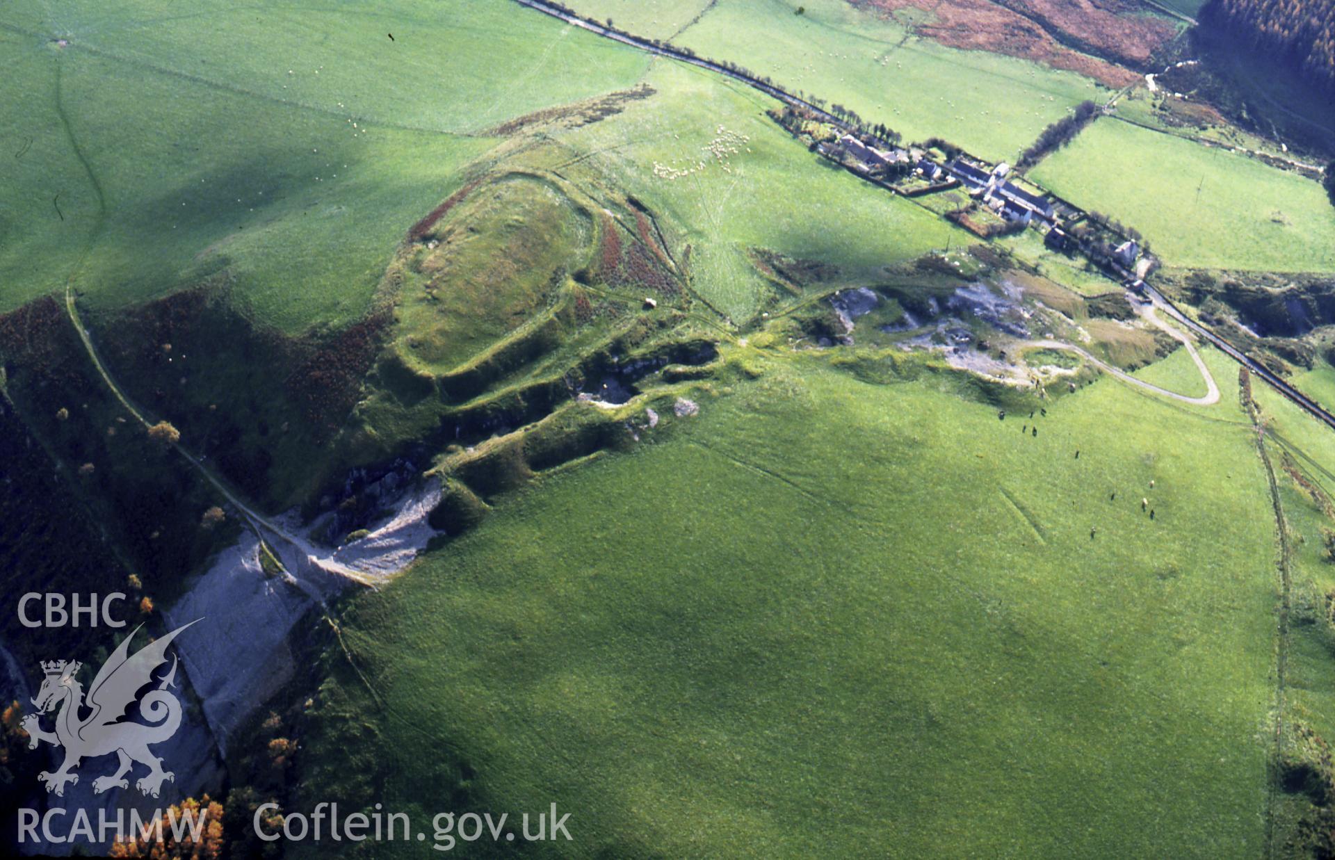 RCAHMW colour slide oblique aerial photograph of Daren Lead Mine, Trefeurig, taken on 30/10/1992 by CR Musson