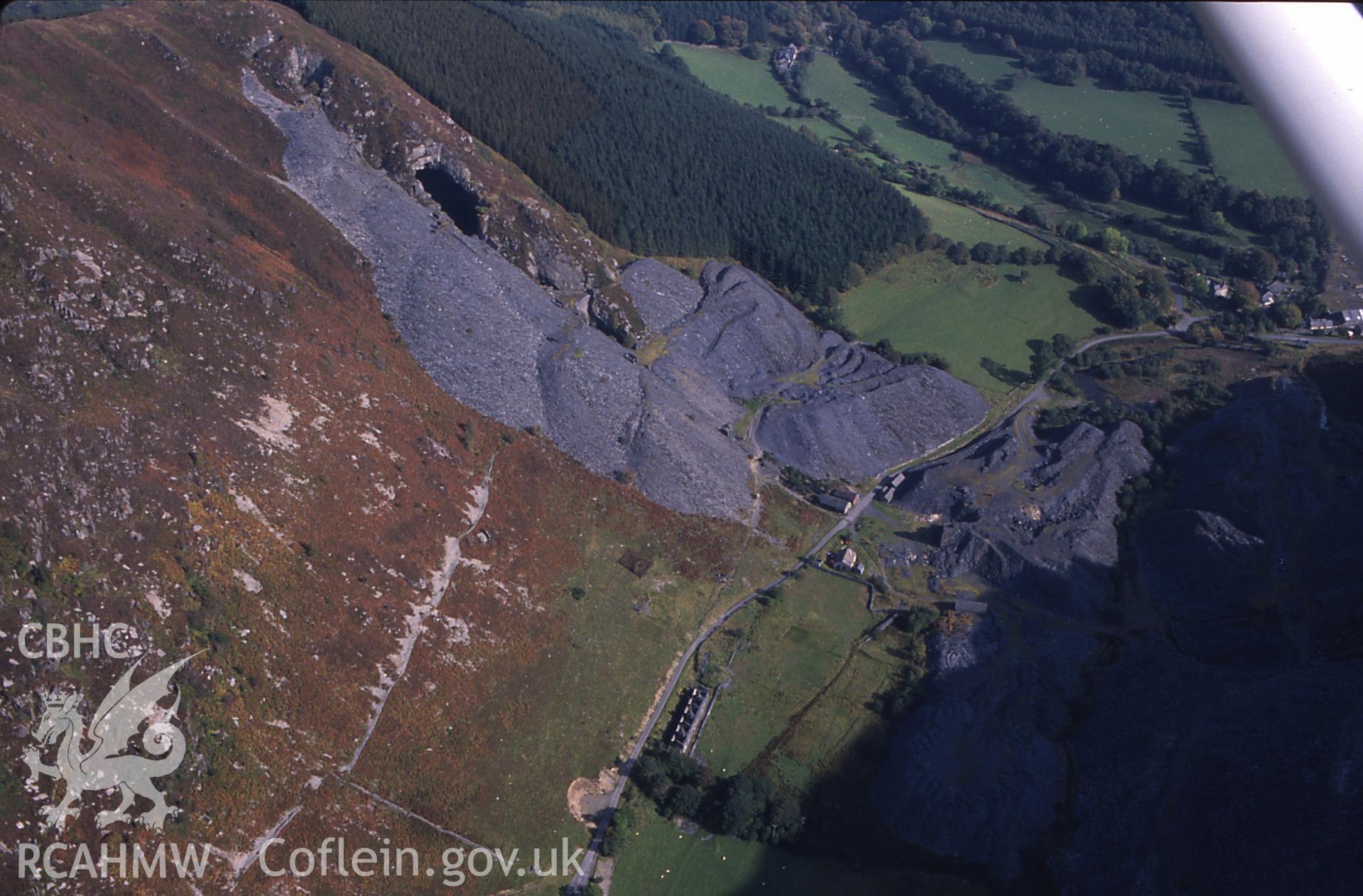 RCAHMW colour slide oblique aerial photograph of Aberllefenni Slate Quarry, Corris, taken by C.R. Musson, 09/10/94