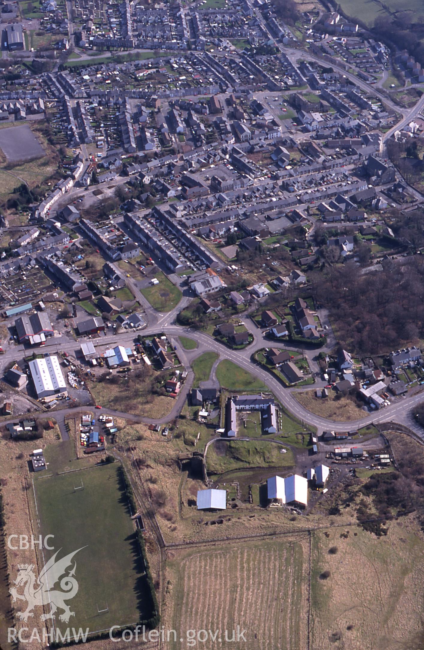 RCAHMW colour slide oblique aerial photograph of Blaenavon Ironworks, taken on 15/03/1999 by Toby Driver