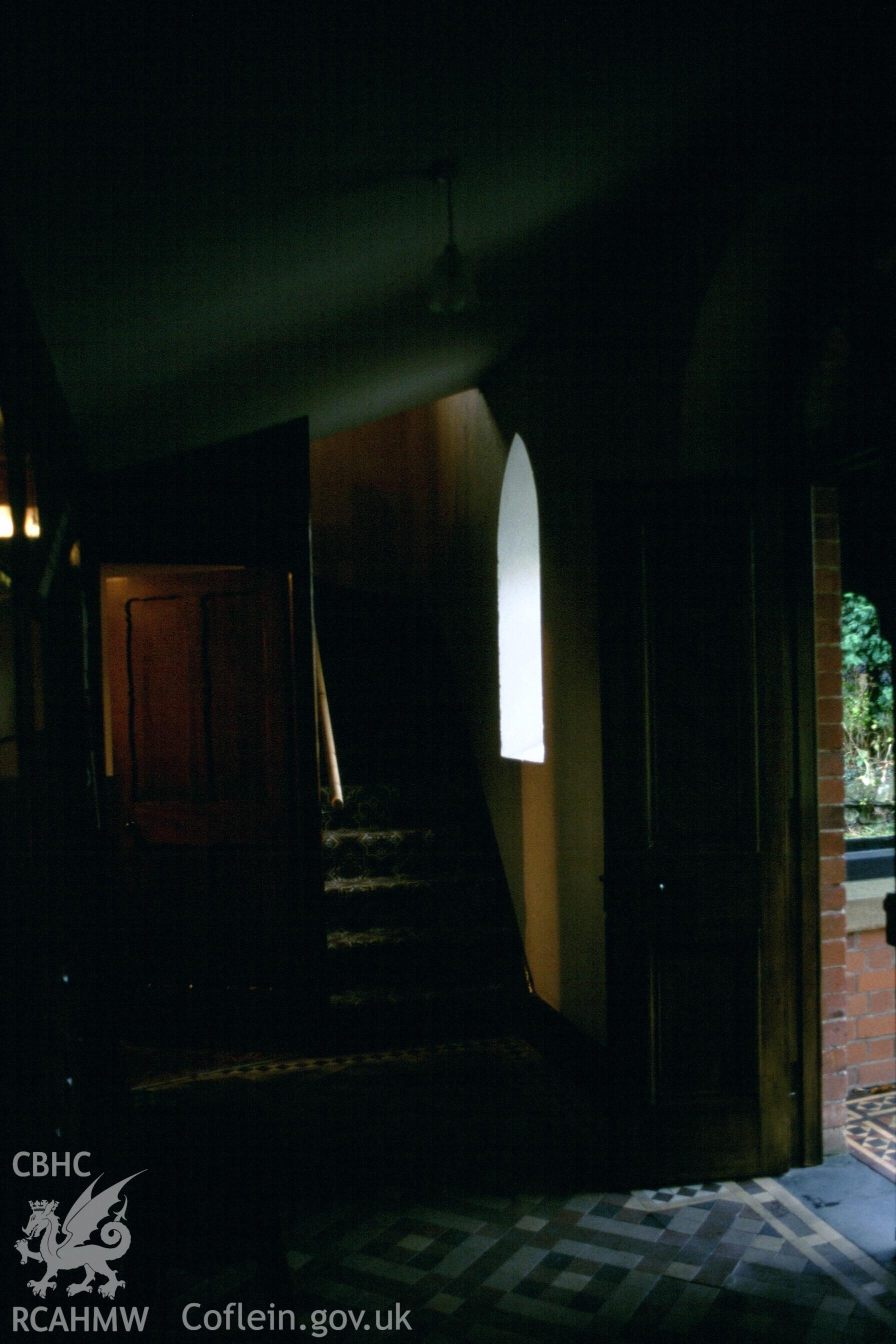 Interior, view W inside porch