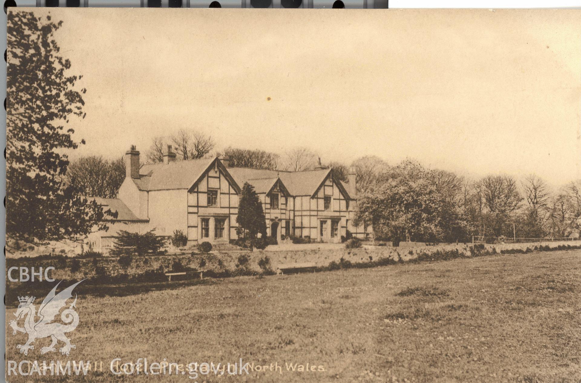 Digitised postcard image of Nant Hall Hotel, Prestatyn, Ed. J. Burrows & Co. Ltd., printers, Cheltenham. Produced by Parks and Gardens Data Services, from an original item in the Peter Davis Collection at Parks and Gardens UK. We hold only web-resolution images of this collection, suitable for viewing on screen and for research purposes only. We do not hold the original images, or publication quality scans.