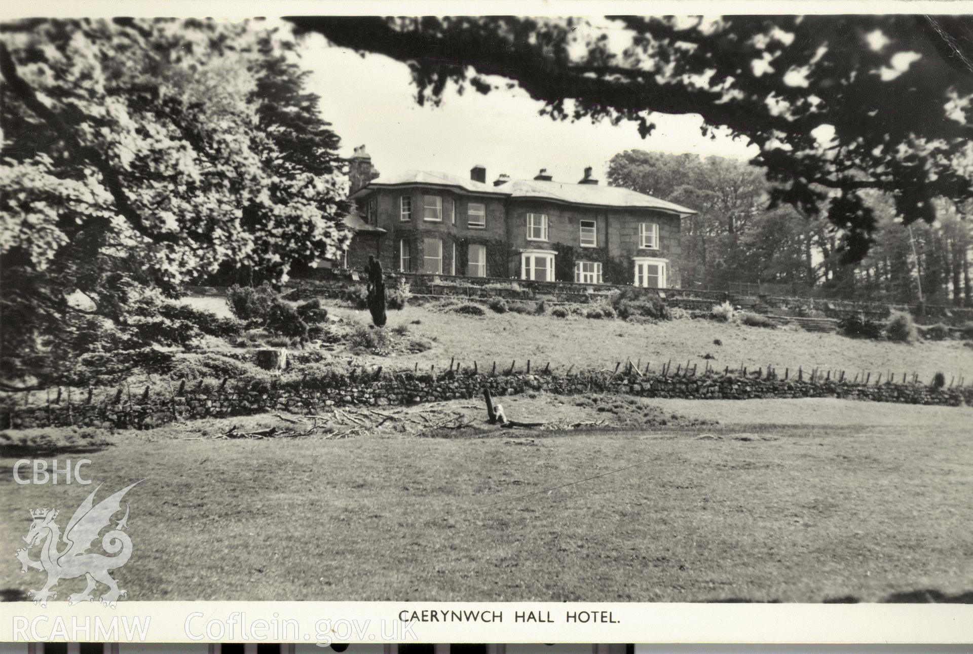 Digitised postcard image of Caerynwch, Brithdir, Photochrom Co. Ltd. Produced by Parks and Gardens Data Services, from an original item in the Peter Davis Collection at Parks and Gardens UK. We hold only web-resolution images of this collection, suitable for viewing on screen and for research purposes only. We do not hold the original images, or publication quality scans.