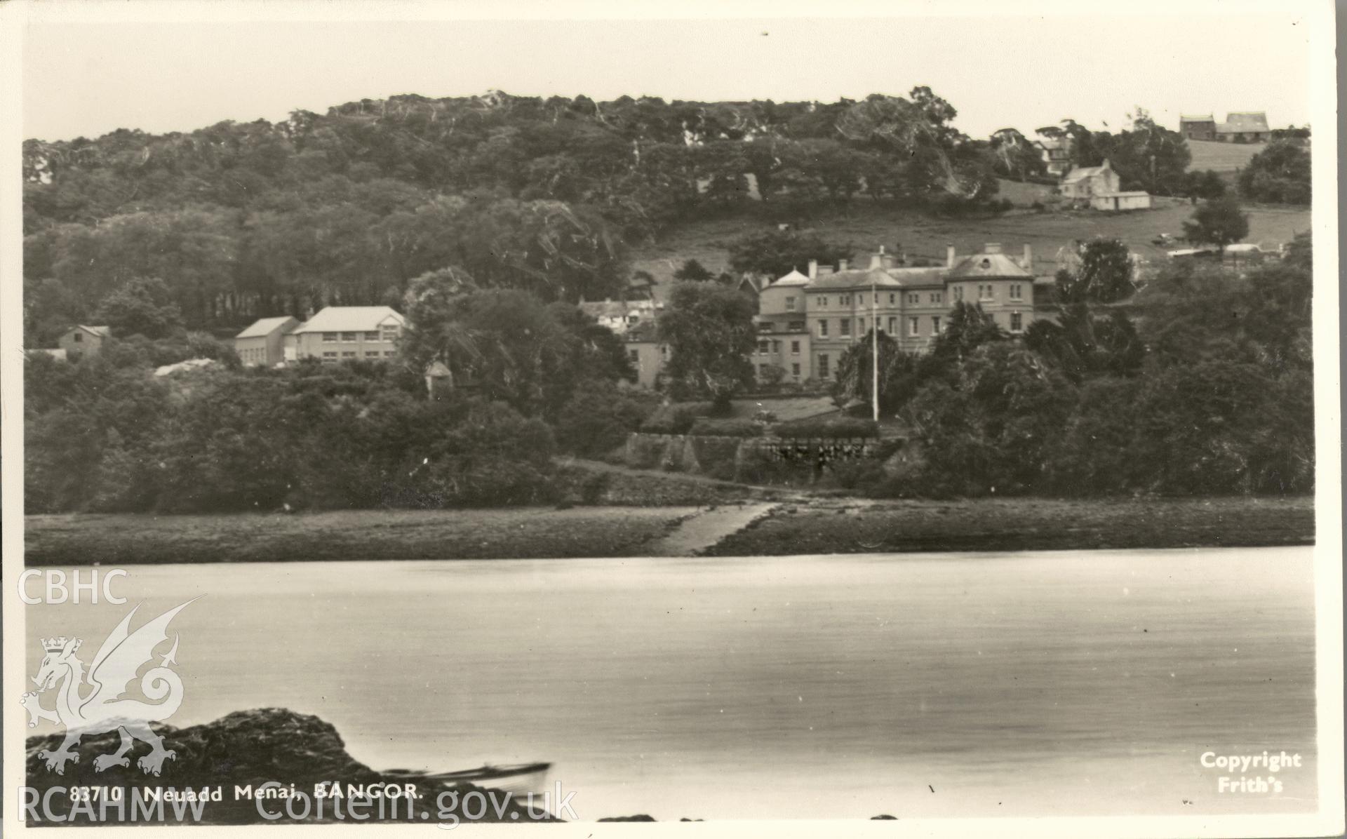 Digitised postcard image of Neuadd Menai, Bangor, F. Frith and Co. Produced by Parks and Gardens Data Services, from an original item in the Peter Davis Collection at Parks and Gardens UK. We hold only web-resolution images of this collection, suitable for viewing on screen and for research purposes only. We do not hold the original images, or publication quality scans.