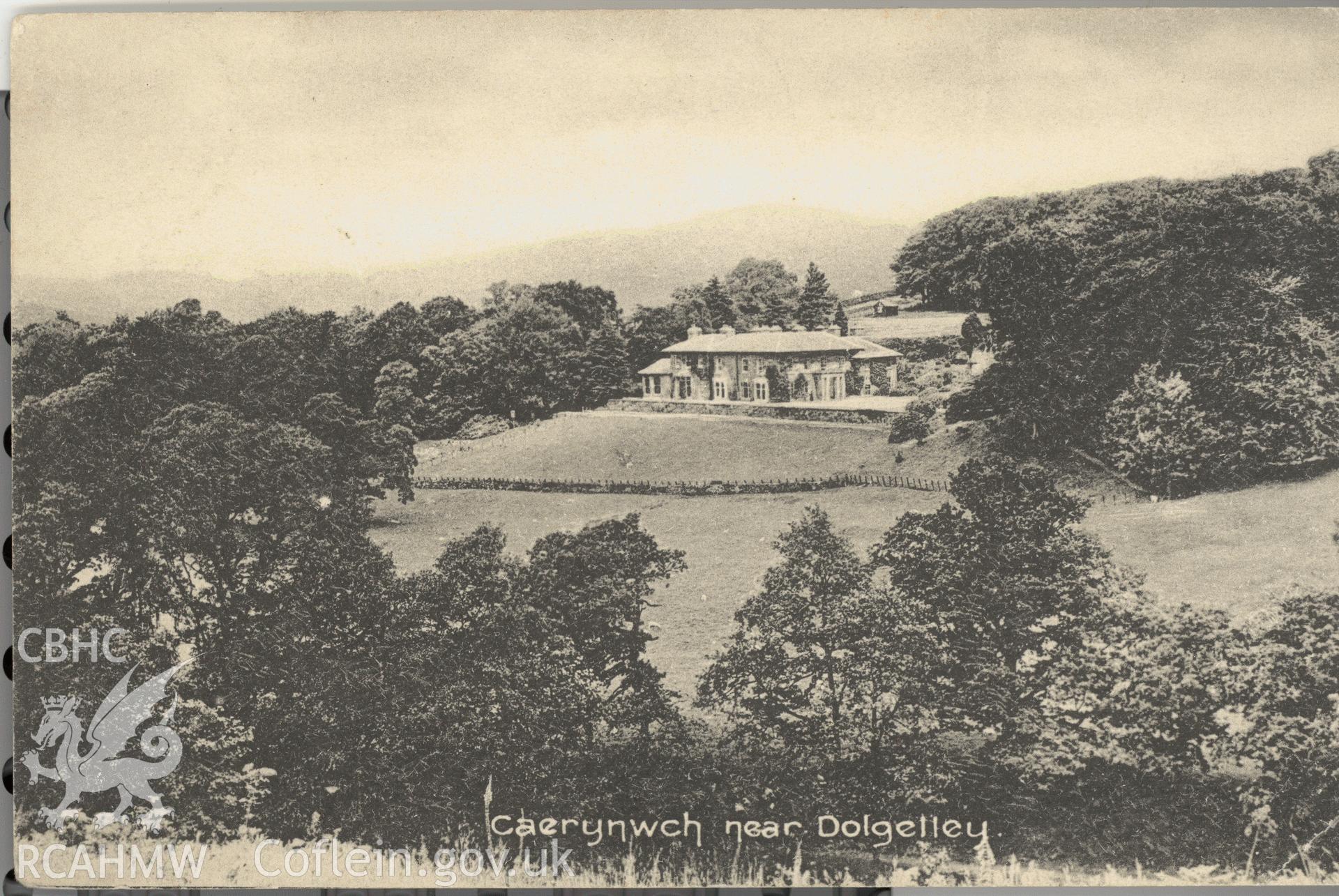 Digitised postcard image of Caerynwch, Brithdir, F.Arnfield, Stationer, Dolgelley. Produced by Parks and Gardens Data Services, from an original item in the Peter Davis Collection at Parks and Gardens UK. We hold only web-resolution images of this collection, suitable for viewing on screen and for research purposes only. We do not hold the original images, or publication quality scans.
