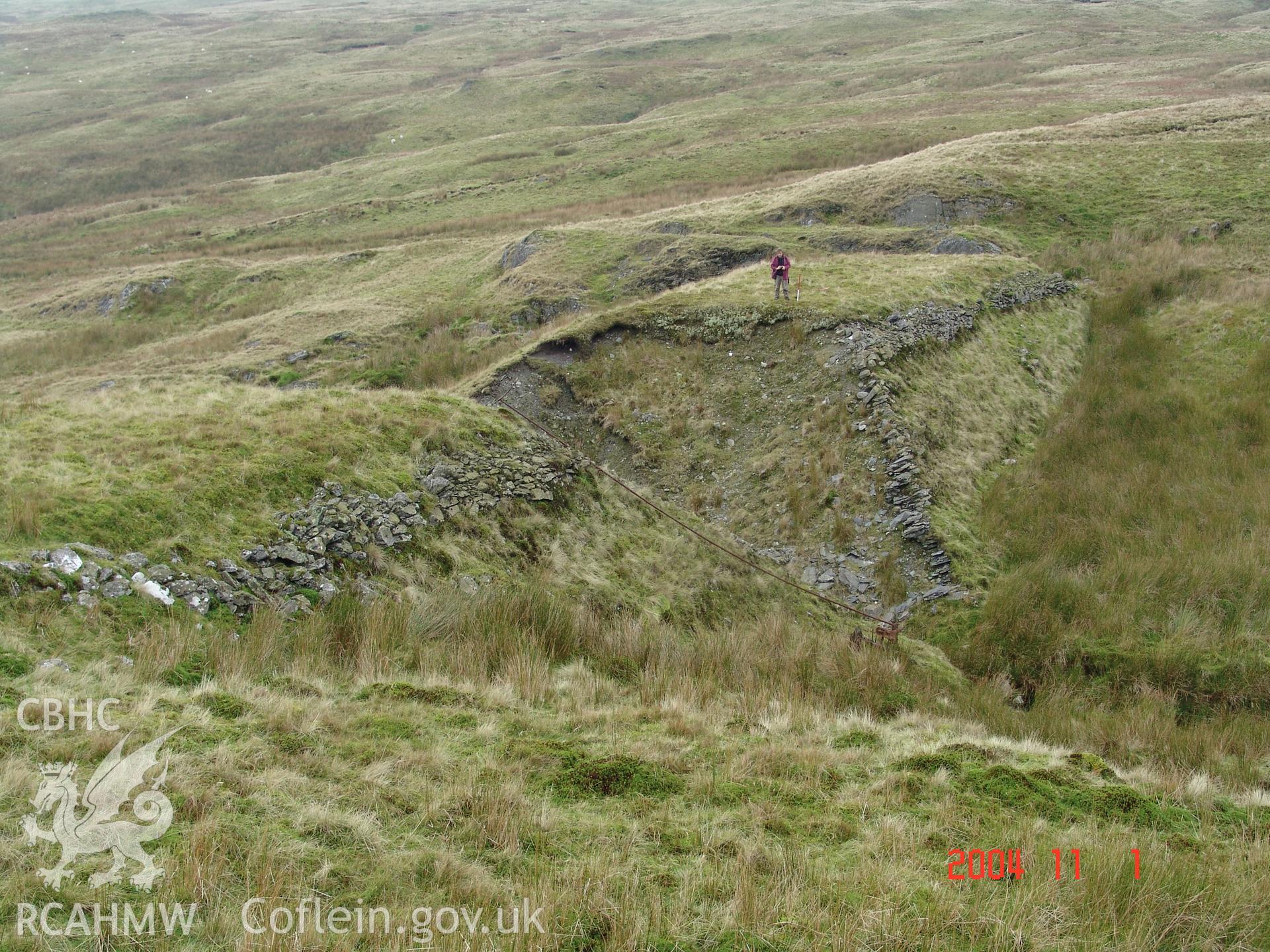 Photograph of Plynlimon Lead Mine Dam taken on 02/11/2004 by R.S. Jones during an Upland Survey undertaken by Cambrian Archaeological Projects.