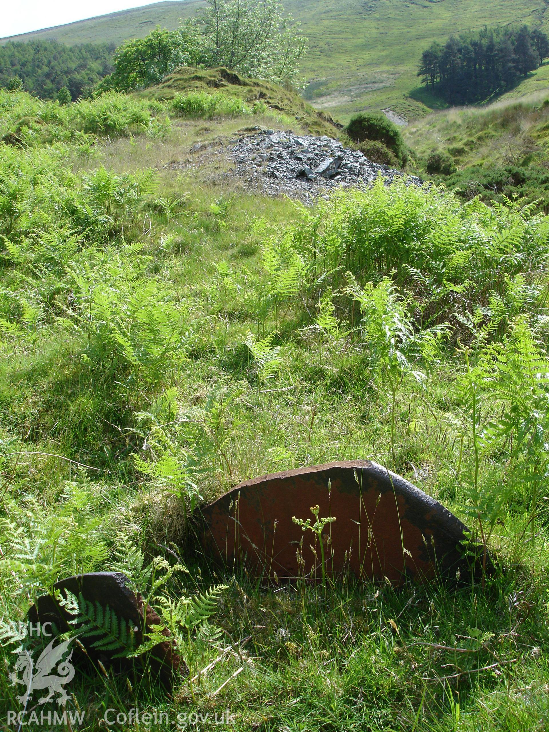 Photograph of Cwmrhaiader Lead Mine Spoil Tip I taken on 13/06/2005 by R.P. Sambrook during an Upland Survey undertaken by Trysor Archaeology.