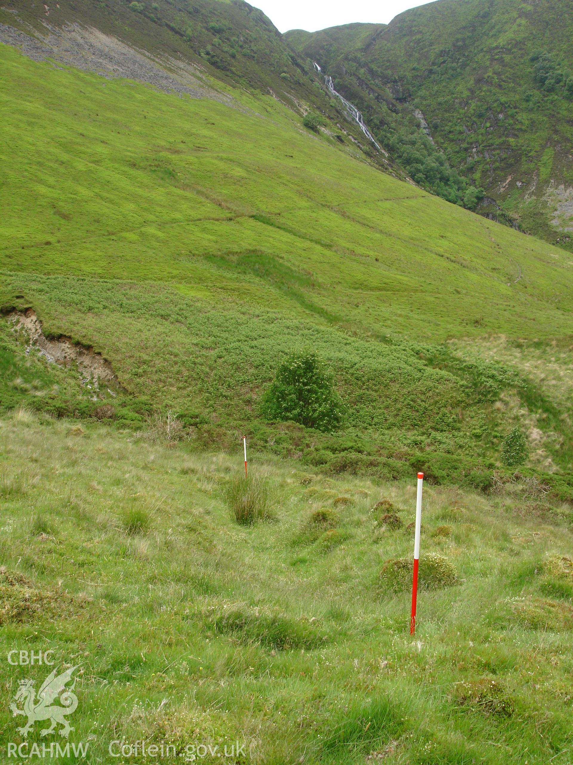 Photograph of Cwmrhaiader Lead Mine Prospecting Trench taken on 13/06/2005 by R.P. Sambrook during an Upland Survey undertaken by Trysor Archaeology.