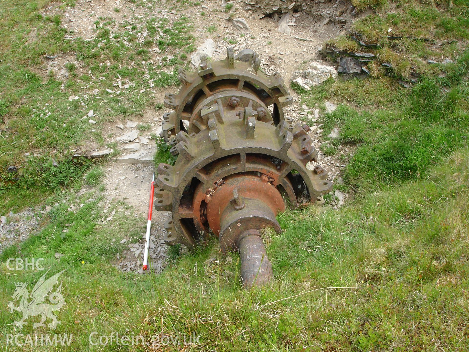Photograph of Cwmrhaiader Lead Mine Wheel Pit taken on 13/06/2005 by R.P. Sambrook during an Upland Survey undertaken by Trysor Archaeology.
