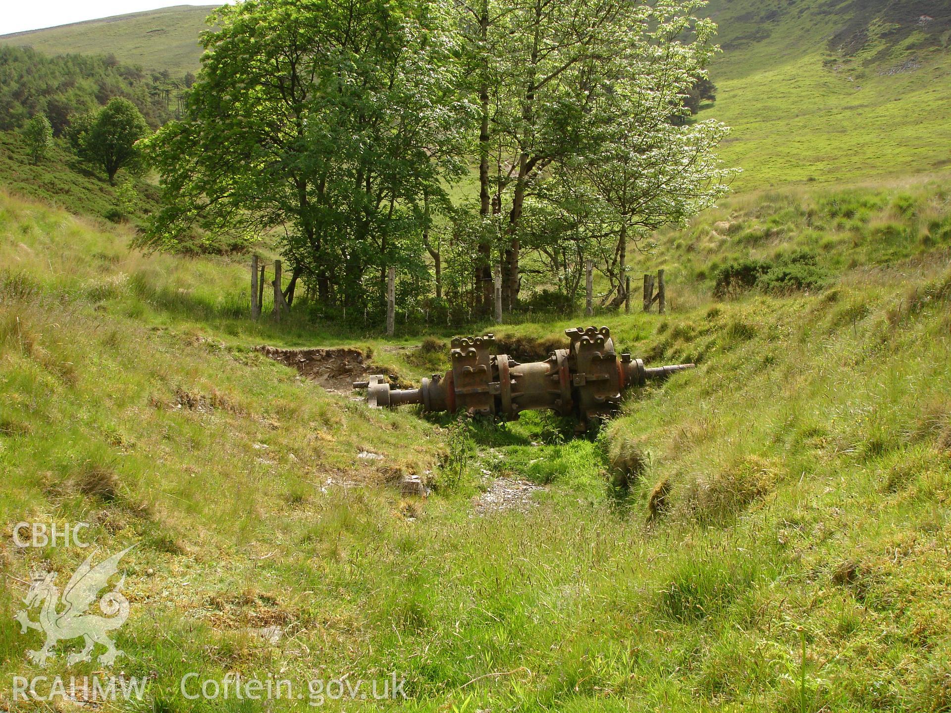 Photograph of Cwmrhaiader Lead Mine Wheel Pit taken on 13/06/2005 by R.P. Sambrook during an Upland Survey undertaken by Trysor Archaeology.