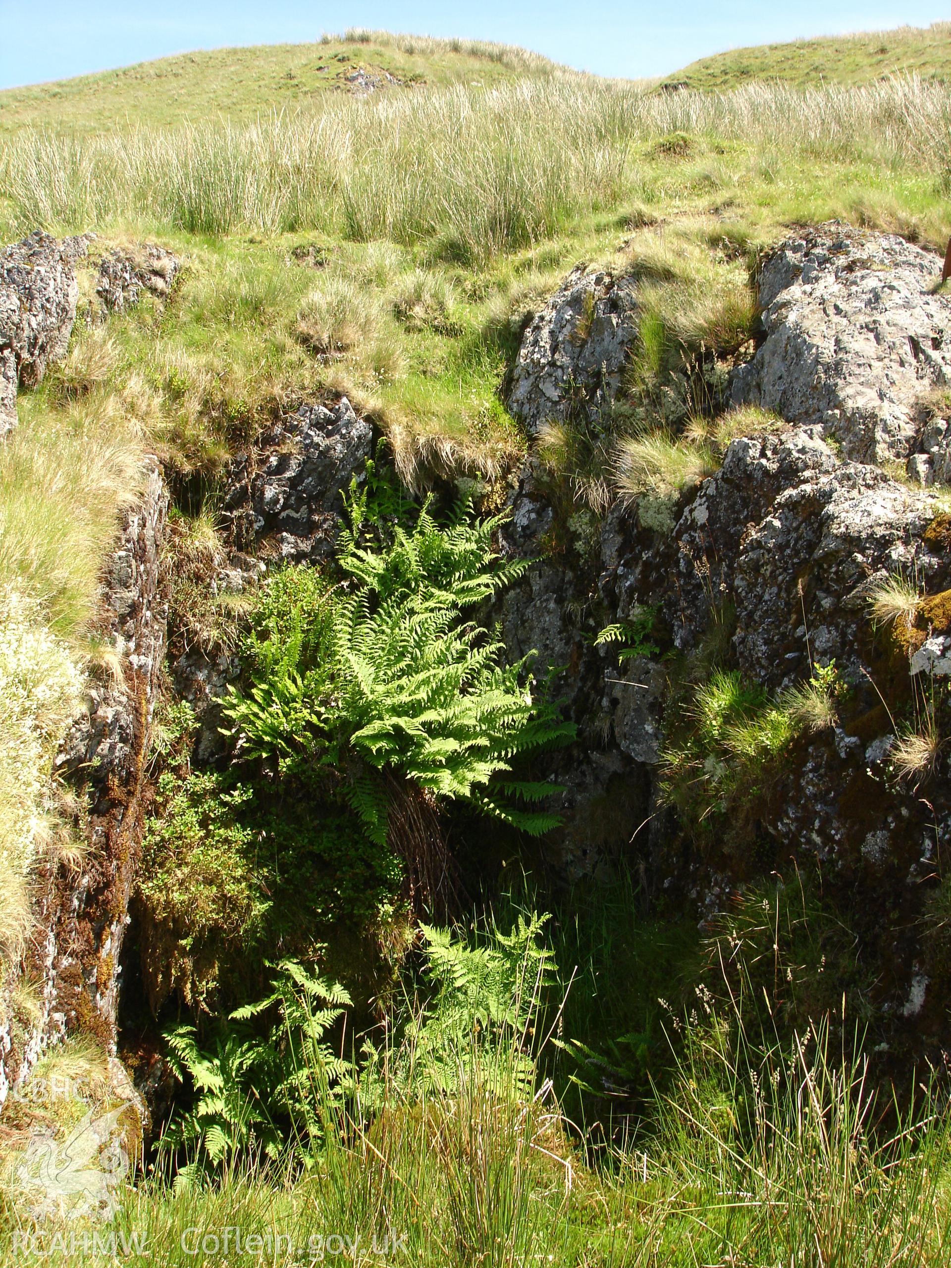 Photograph of Camdwr Bach Lead Mine Shaft taken on 23/06/2005 by R.P. Sambrook during an Upland Survey undertaken by Trysor Archaeology.