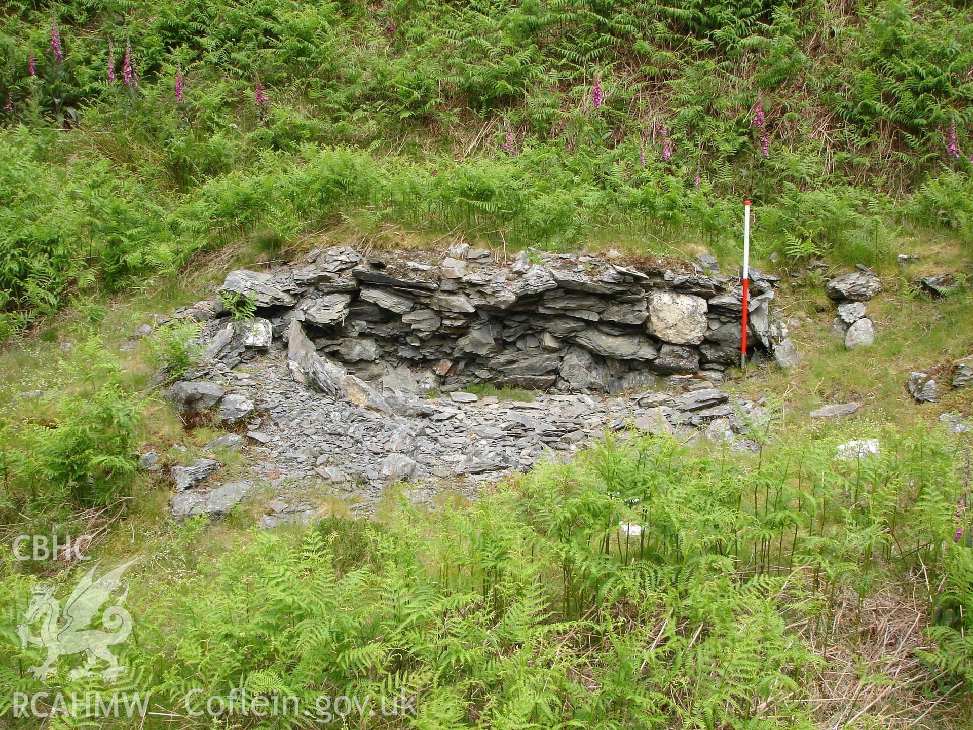 Photograph of Cwmrhaiader Lead Mine Building I taken on 13/06/2005 by R.P. Sambrook during an Upland Survey undertaken by Trysor Archaeology.