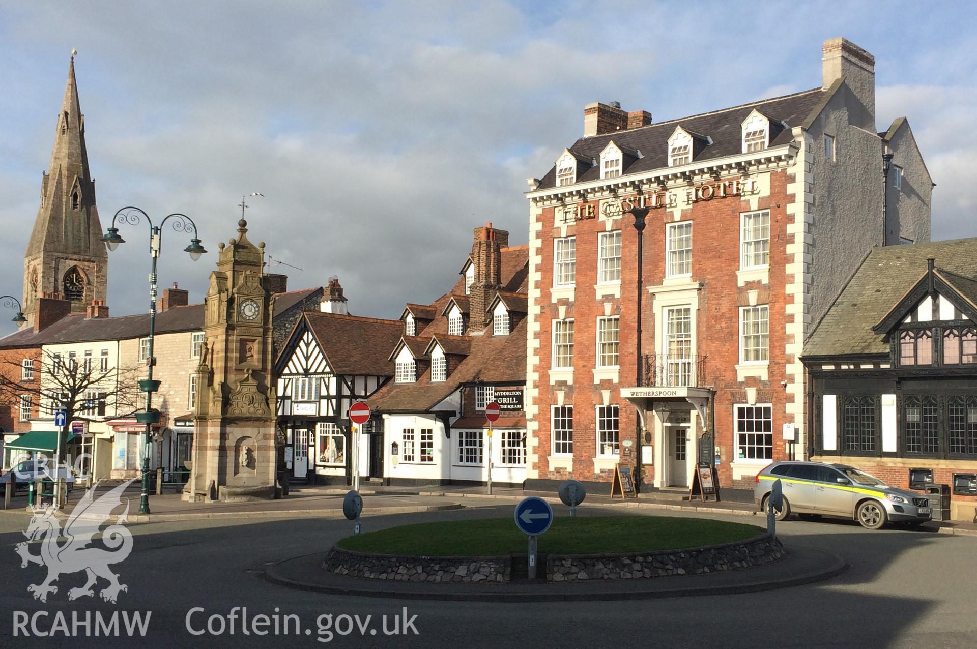 Colour photo showing buildings in Ruthin,  produced by Paul R. Davis,  13th March 2017.