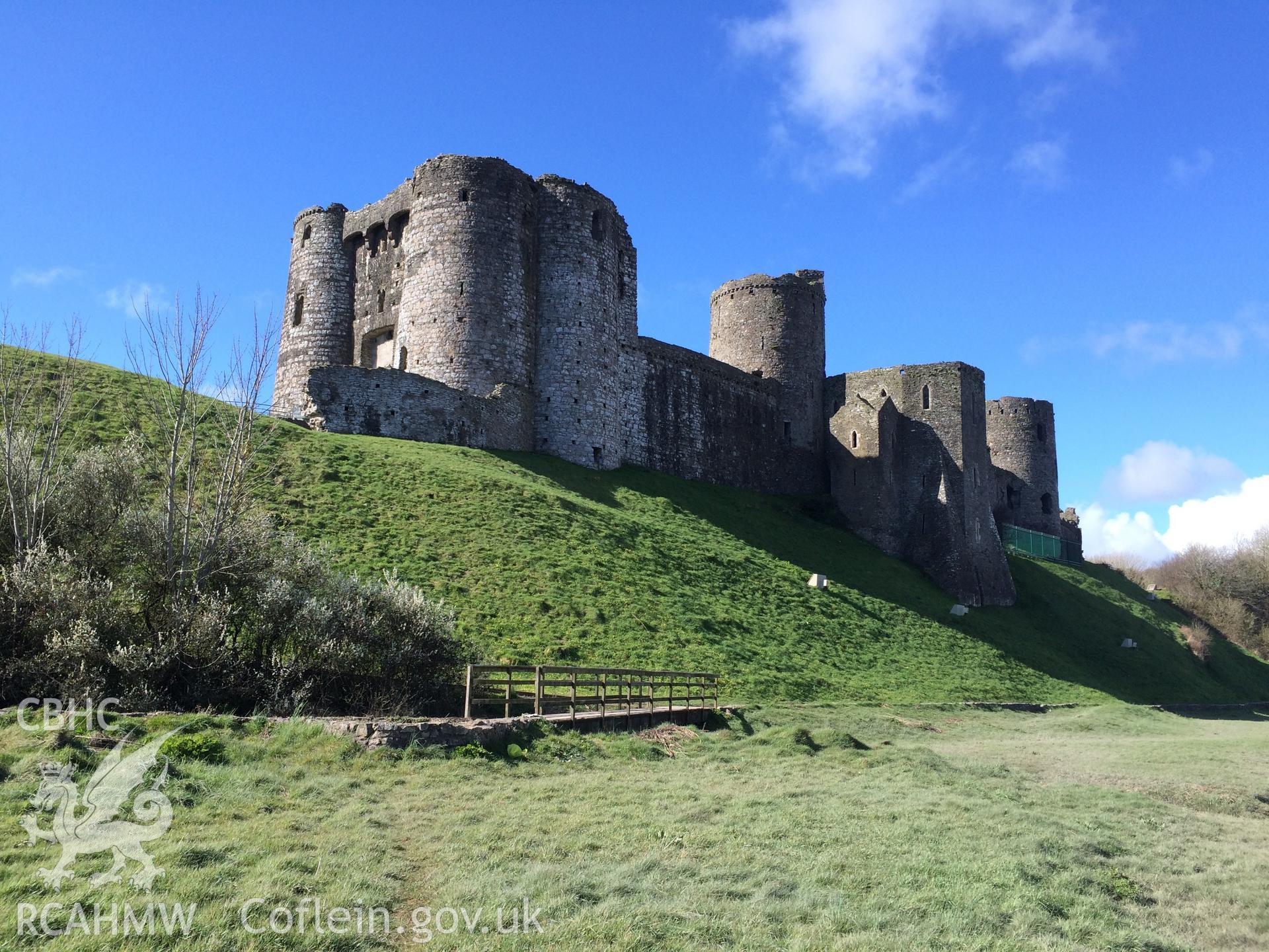 Colour photo showing Kidwelly Castle, produced by Paul R. Davis,  9th April 2016.