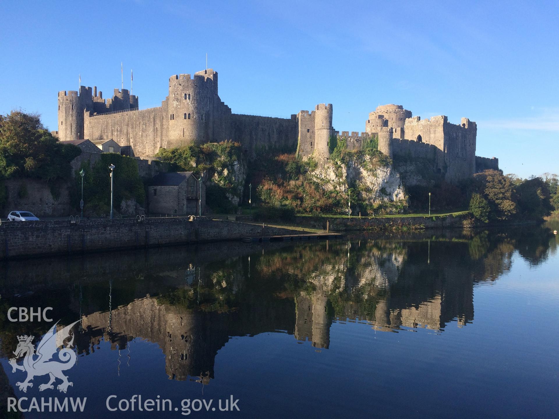 Colour photo showing Pembroke Castle, produced by Paul R. Davis,  22nd October 2016.