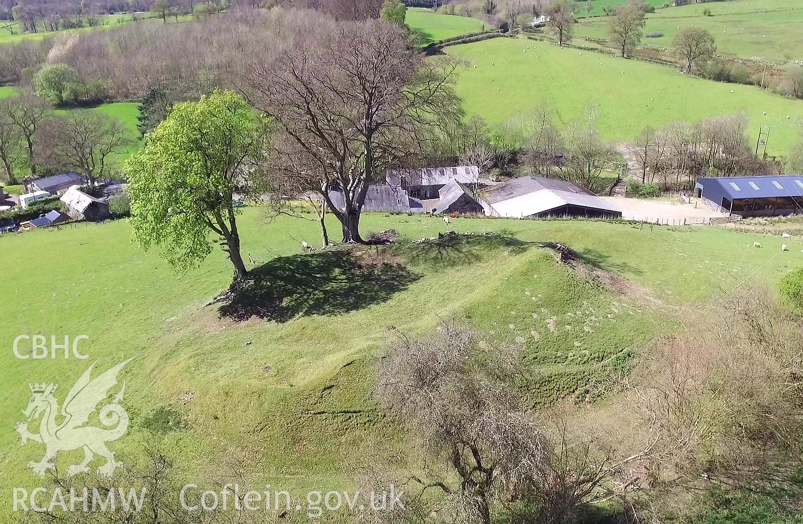Colour photo showing Llanfor Earthworks, produced by Paul R. Davis,  May 2017.