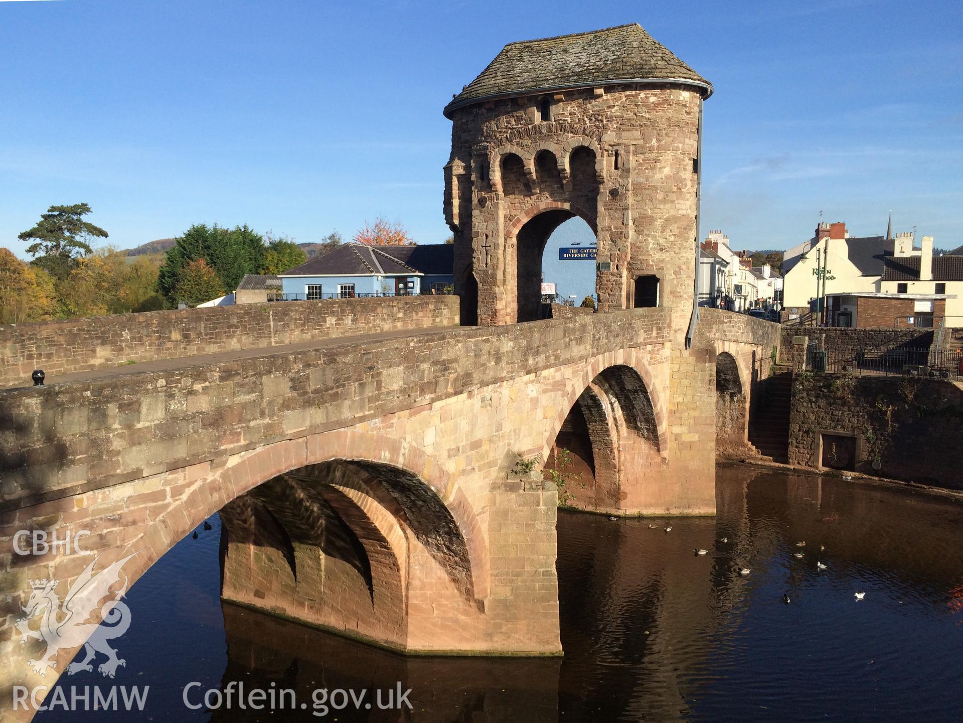 Colour photo showing Monnow Bridge, produced by Paul R. Davis,  2nd November 2016.