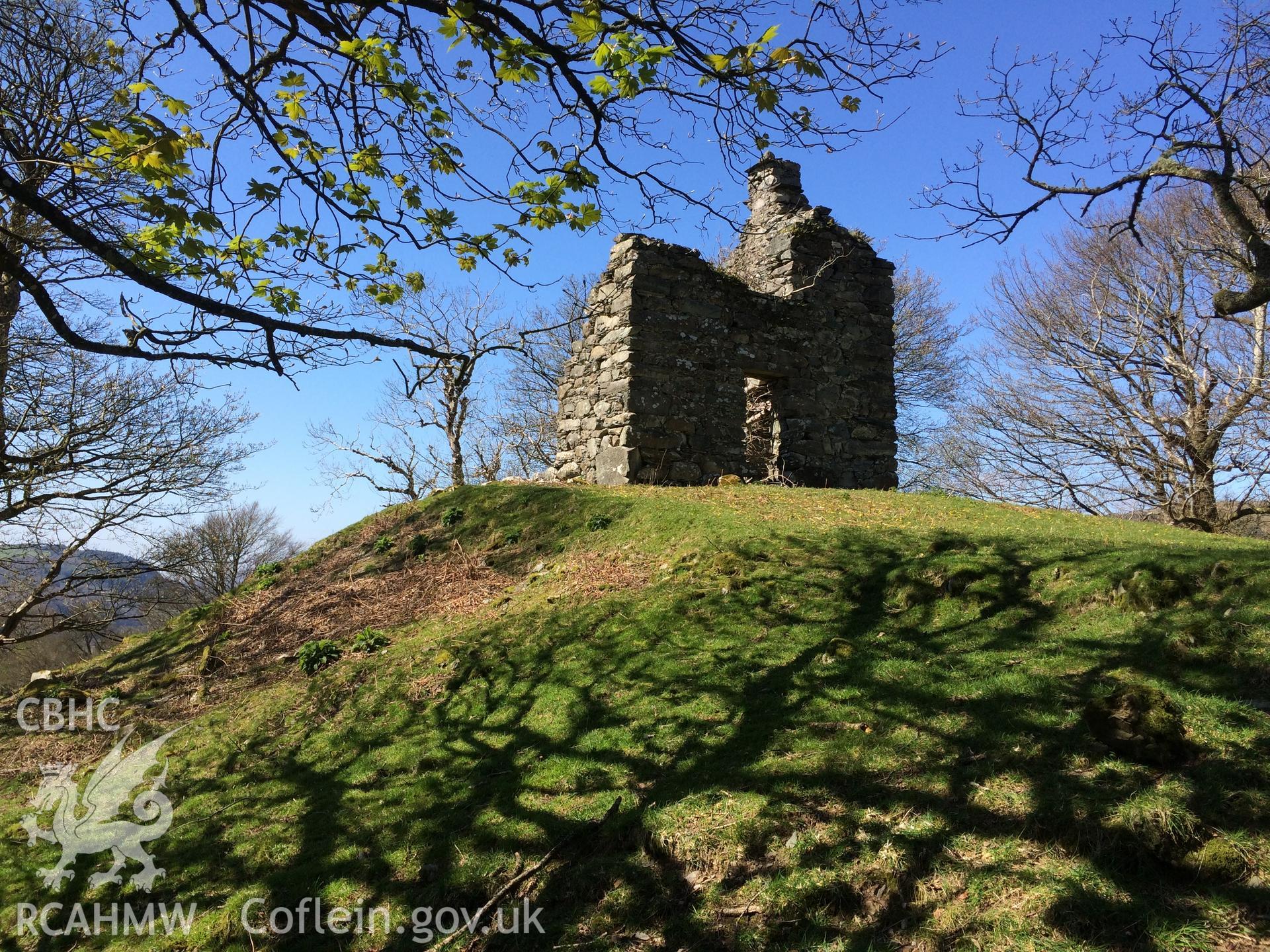Colour photo showing Castell Cymmer mound, produced by Paul R. Davis, 7th April 2017.