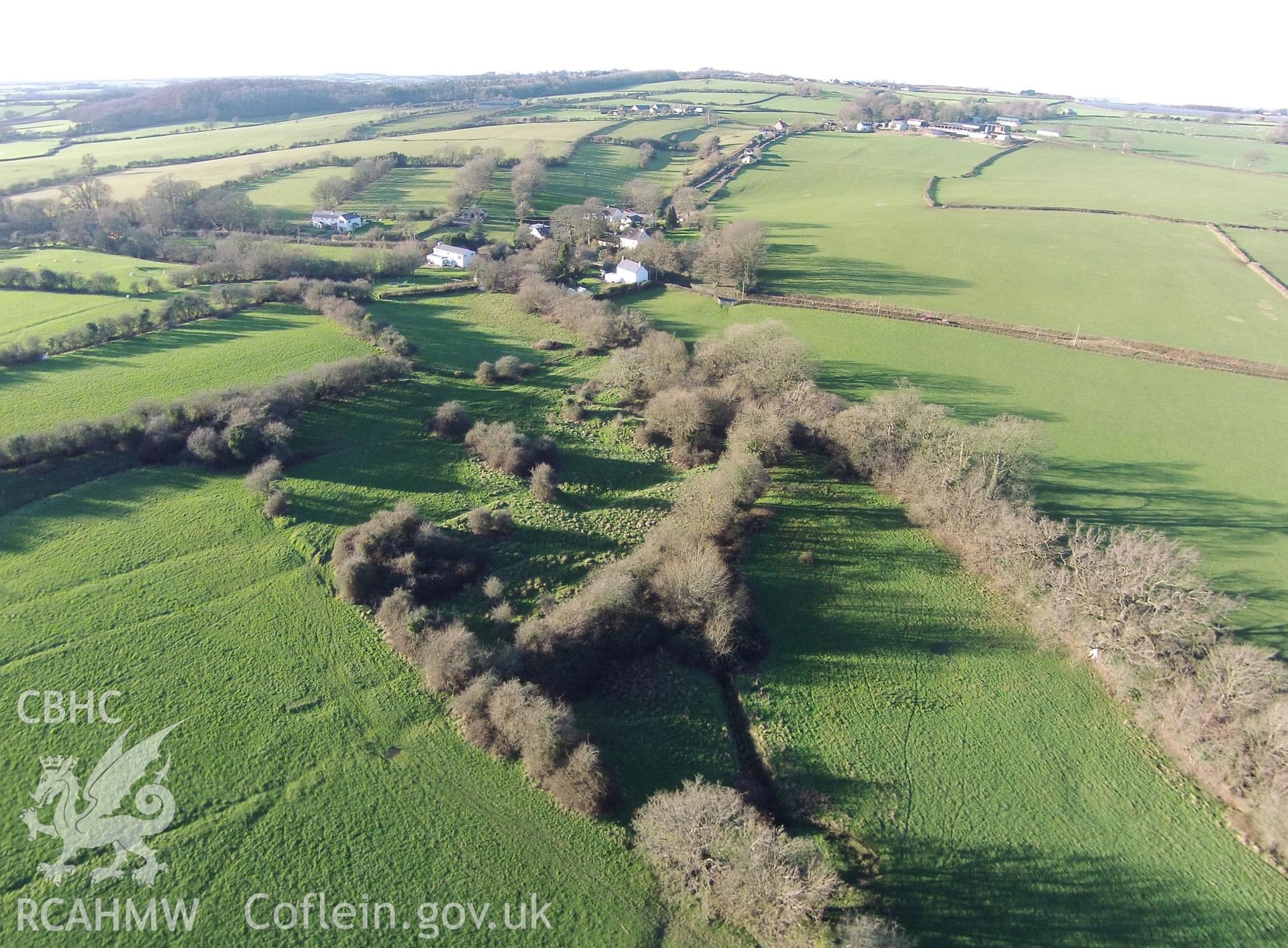 Colour aerial photo showing Horseland Moat, taken by Paul R. Davis, 14th January 2016.