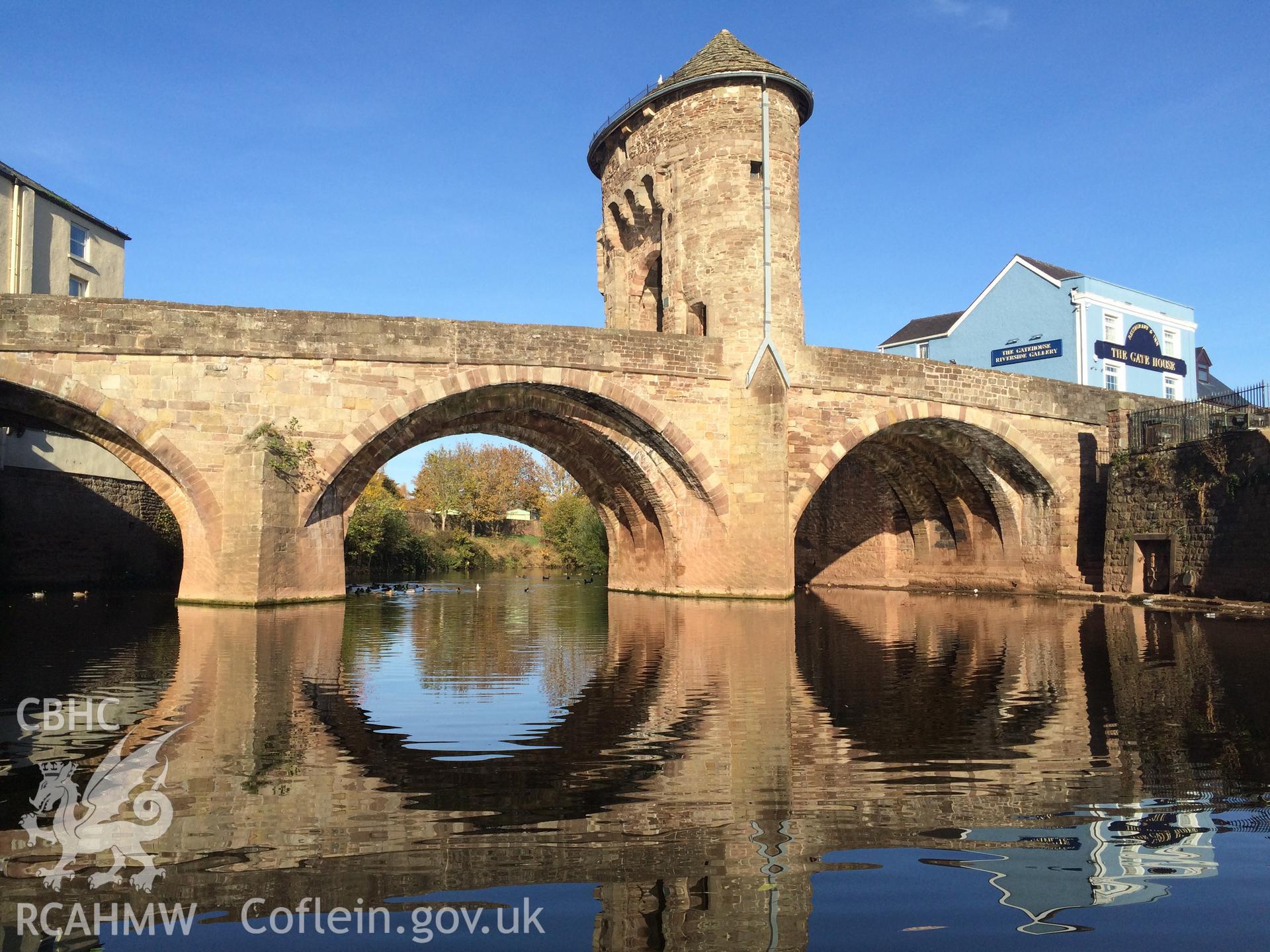 Colour photo showing Monnow Bridge, produced by Paul R. Davis,  2nd November 2016.