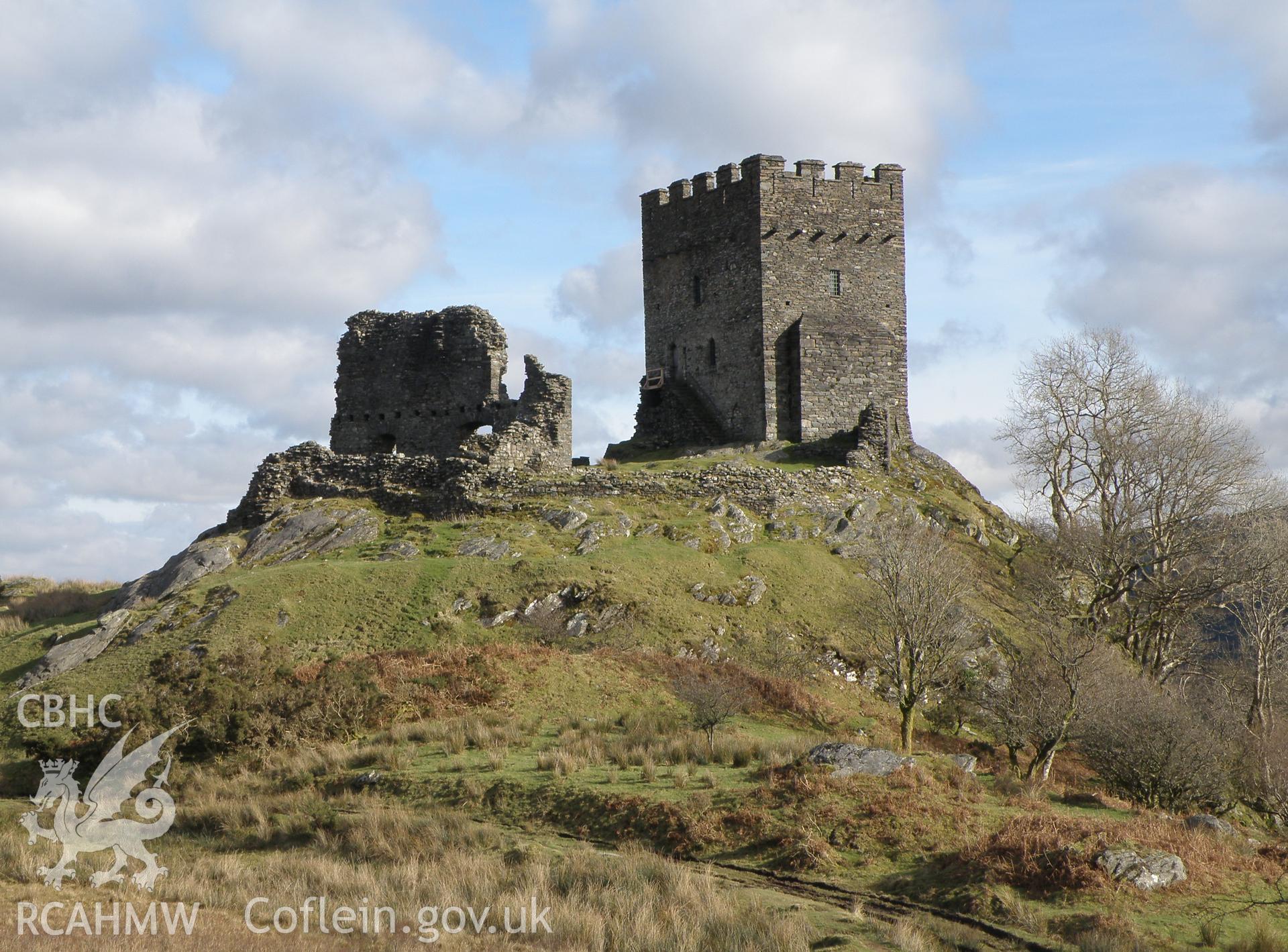Colour photo of Dolwyddelan Castle, taken by Paul R. Davis, 13th February 2010.