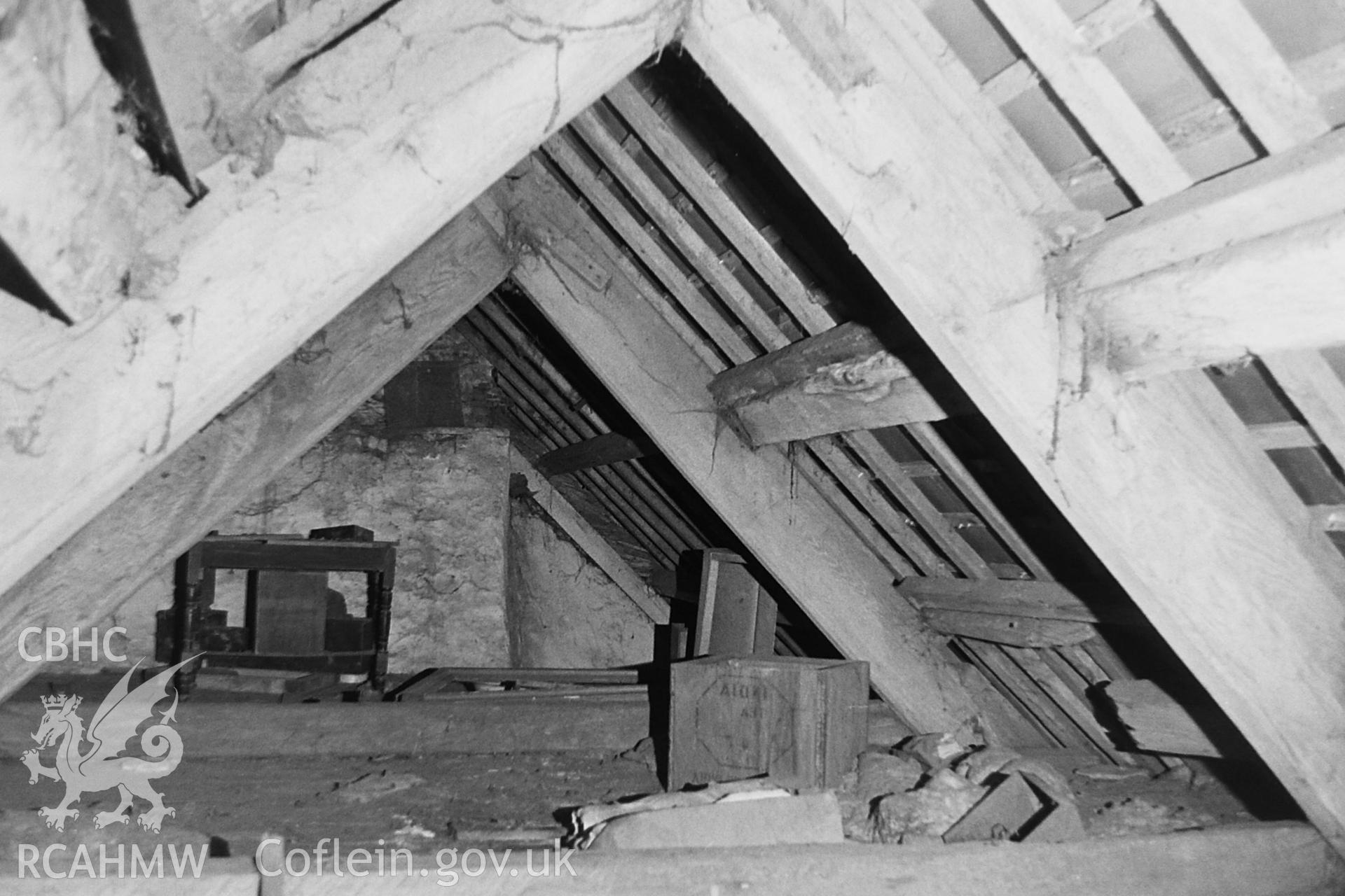Black and white photo showing interior view of Tyntyle, taken by Paul R. Davis, 1990.