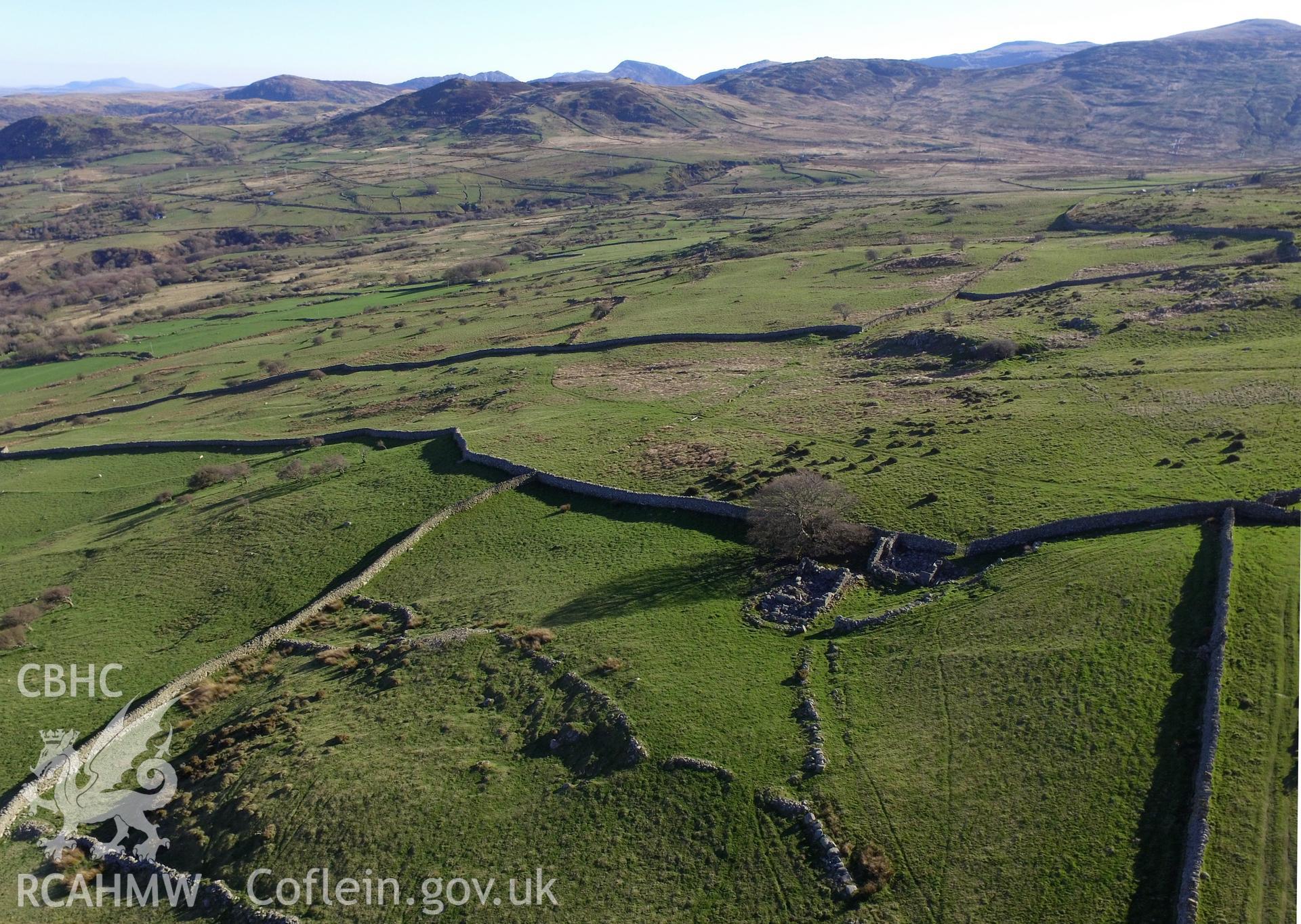 Colour photo showing Pen y Ffridd Farmstead, produced by Paul R. Davis, 8th April 2017.