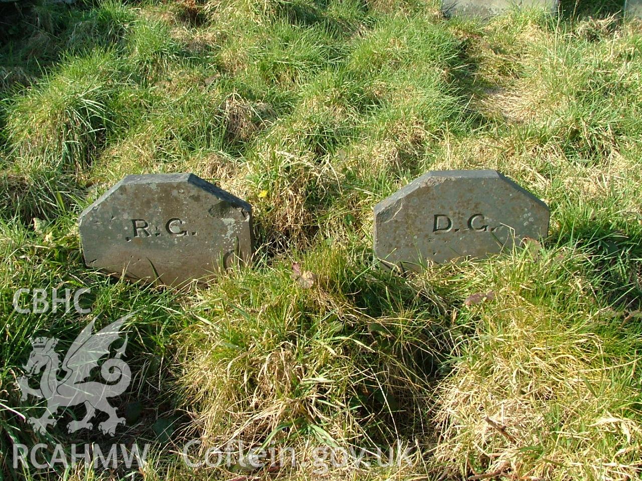 Gravestone erected to R.G. and D.G., row 4 in Ty'r Abbey Graveyard, taken by Peter Henley, 2003.