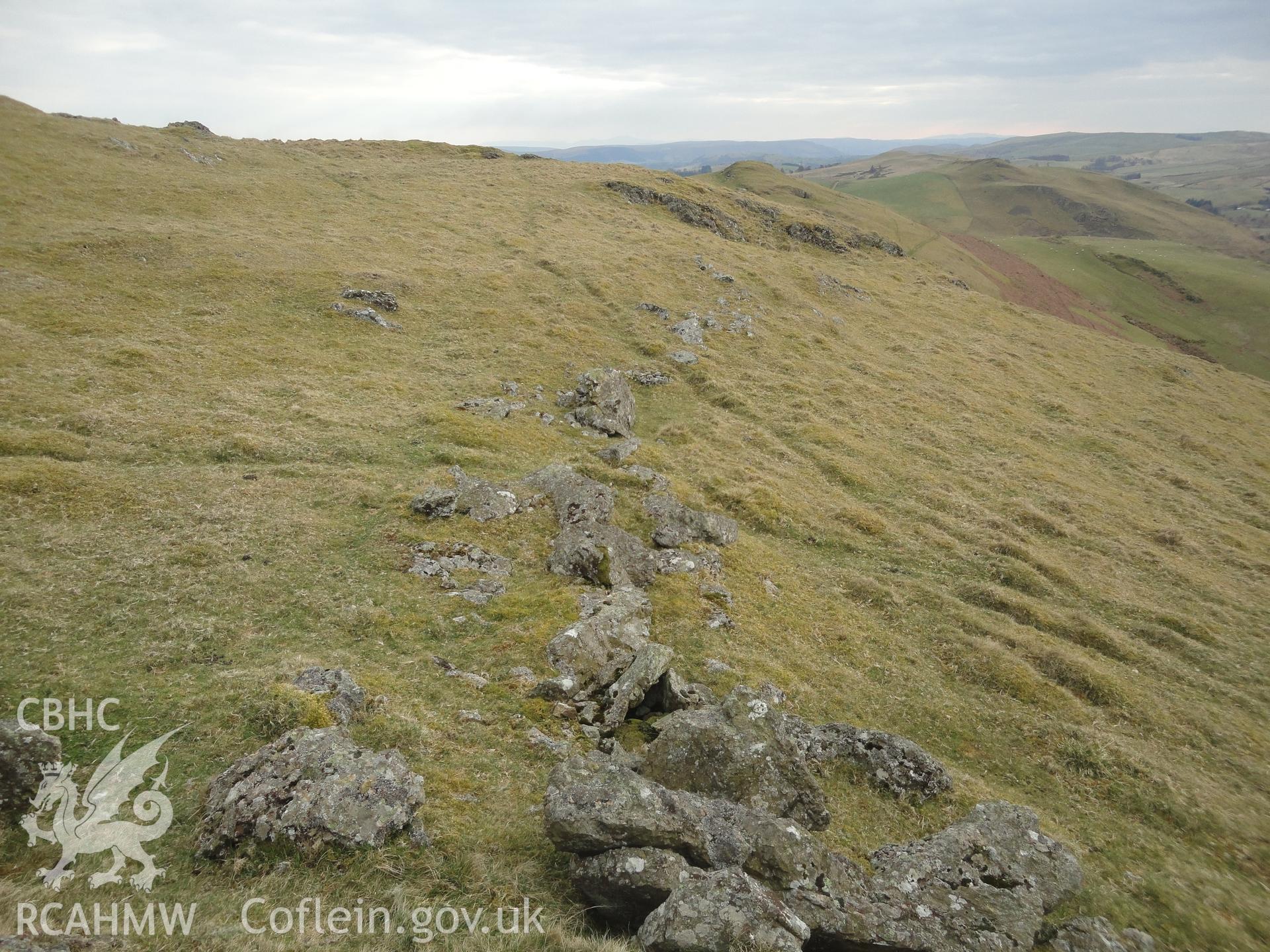 Line of bank or rampart on the northwest side, looking south southwest.