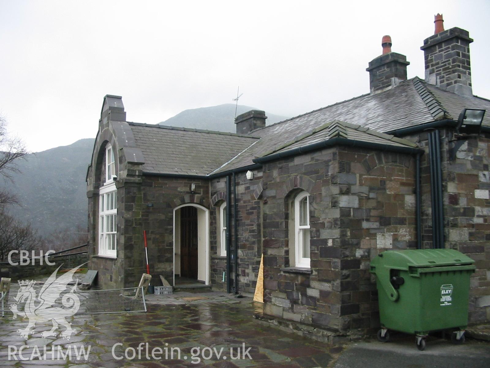 Digital colour photograph showing part of the exterior of the Penrhyn Quarry Offices.