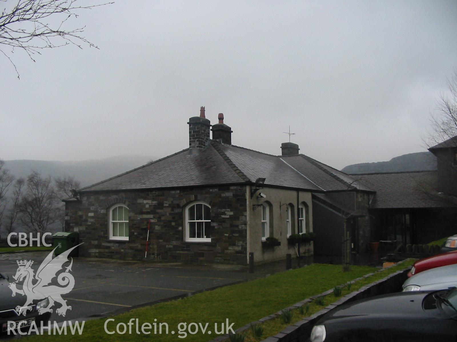 Digital colour photograph showing part of the exterior of the Penrhyn Quarry Offices.