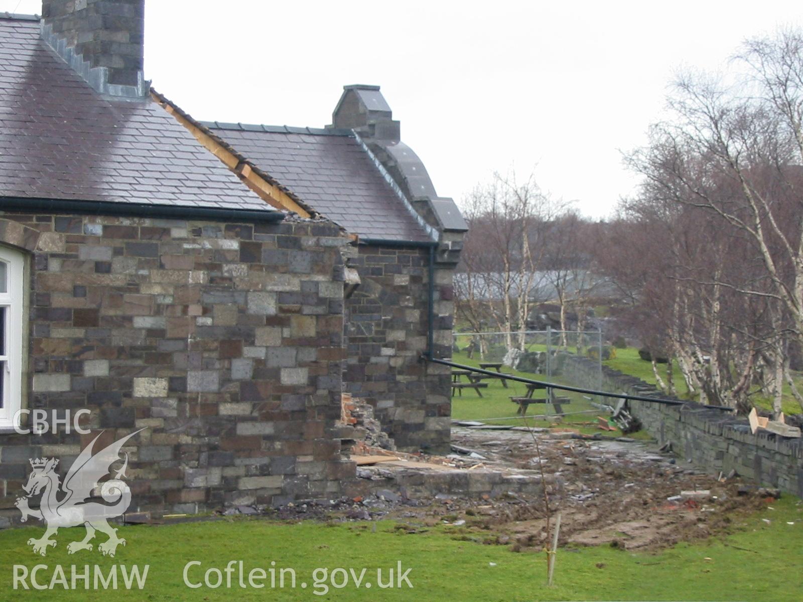 Digital colour photograph showing part of the exterior of the Penrhyn Quarry Offices.