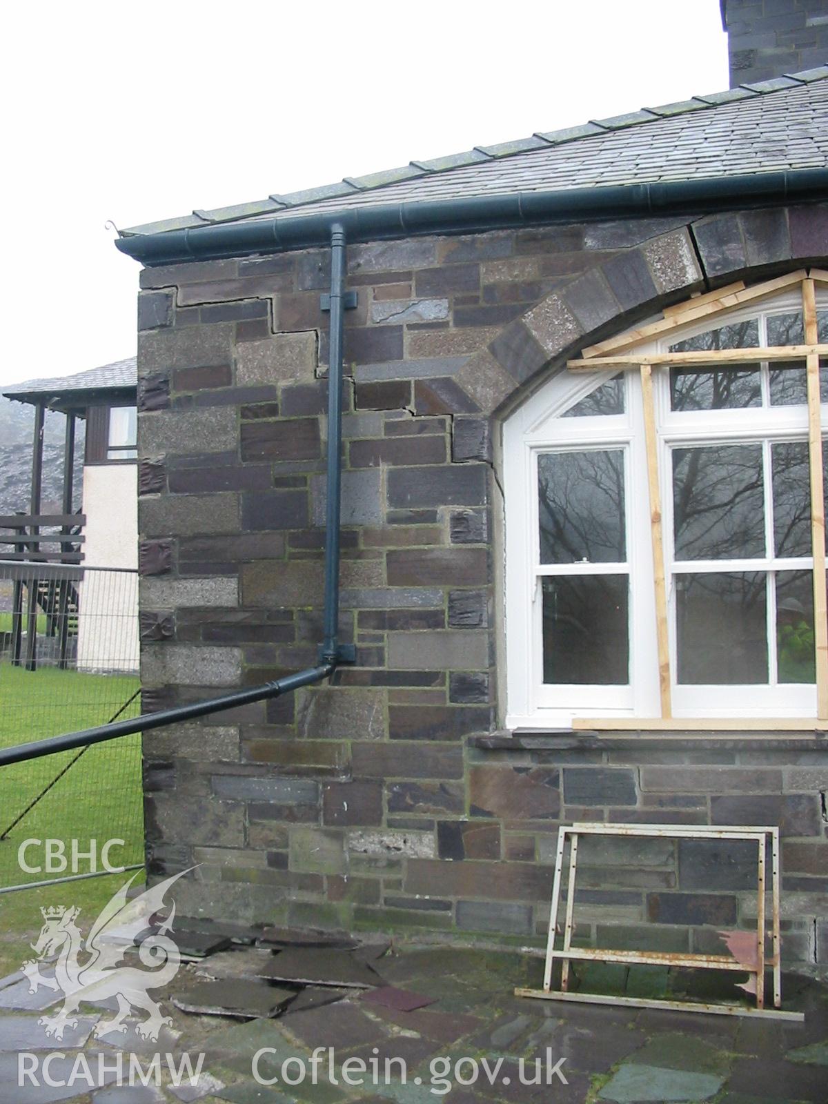 Digital colour photograph showing part of the exterior of the Penrhyn Quarry Offices.