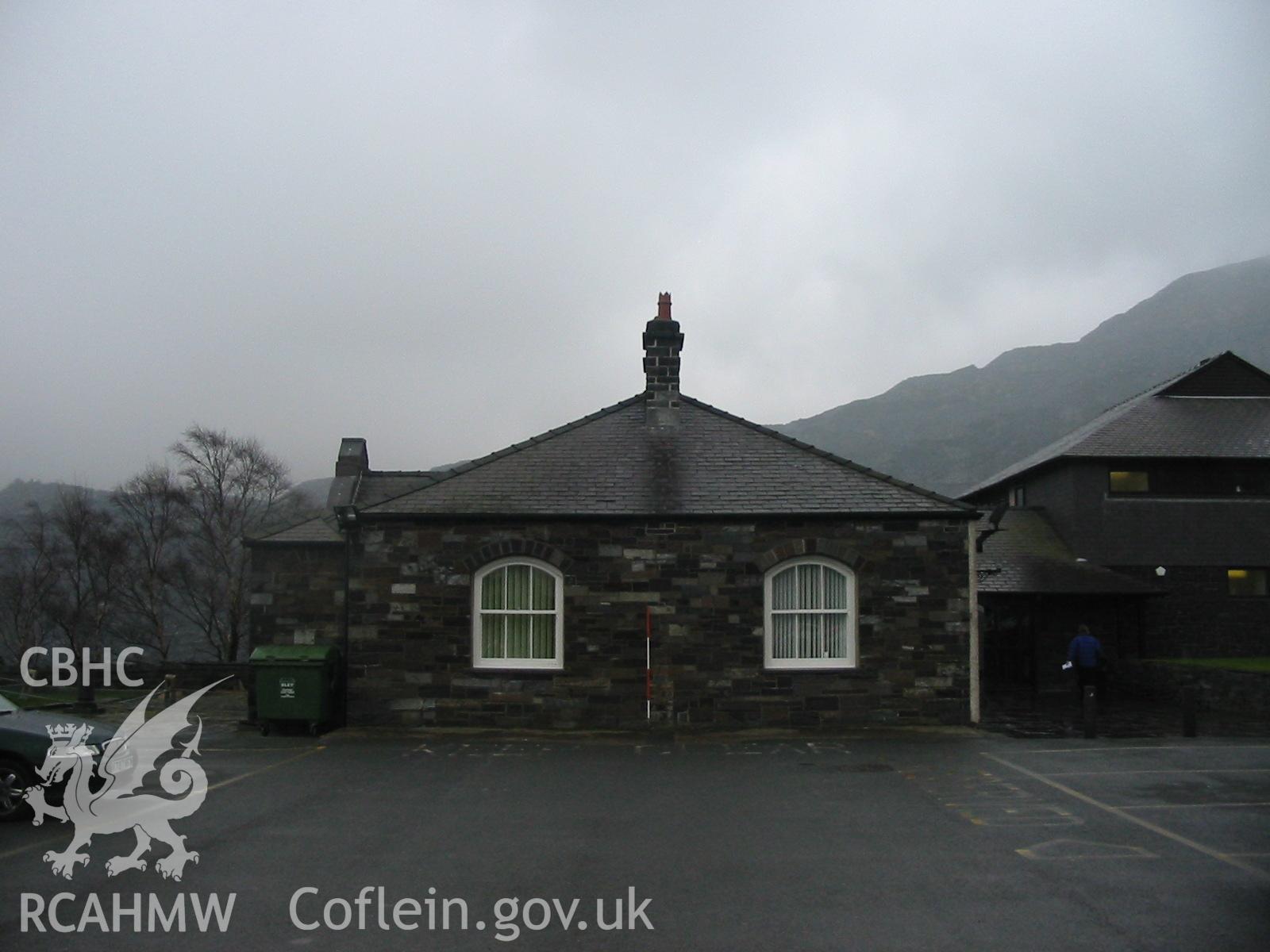 Digital colour photograph showing part of the exterior of the Penrhyn Quarry Offices.