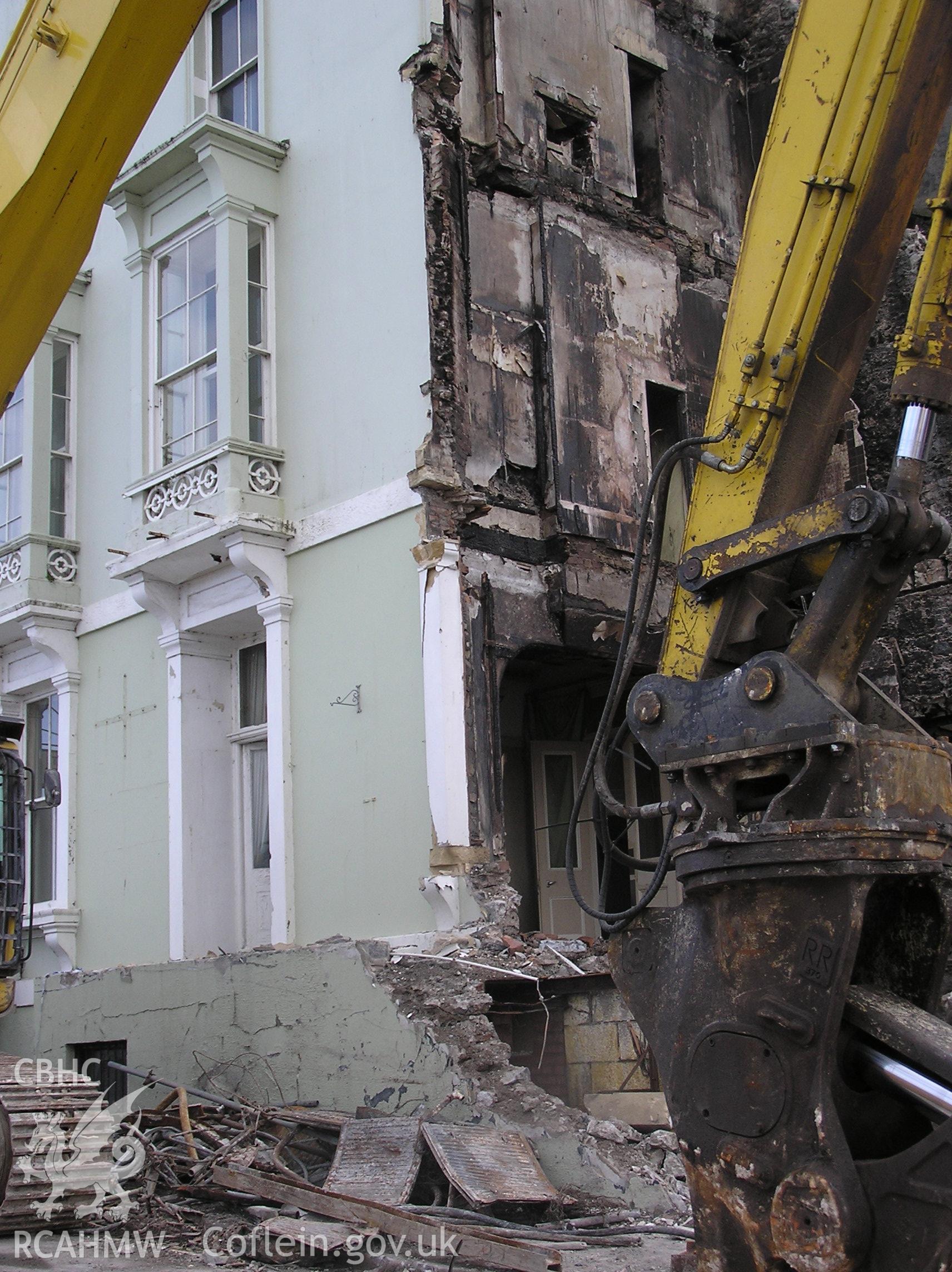 Colour digital photograph showing the Royal Gatehouse Hotel being demolished.