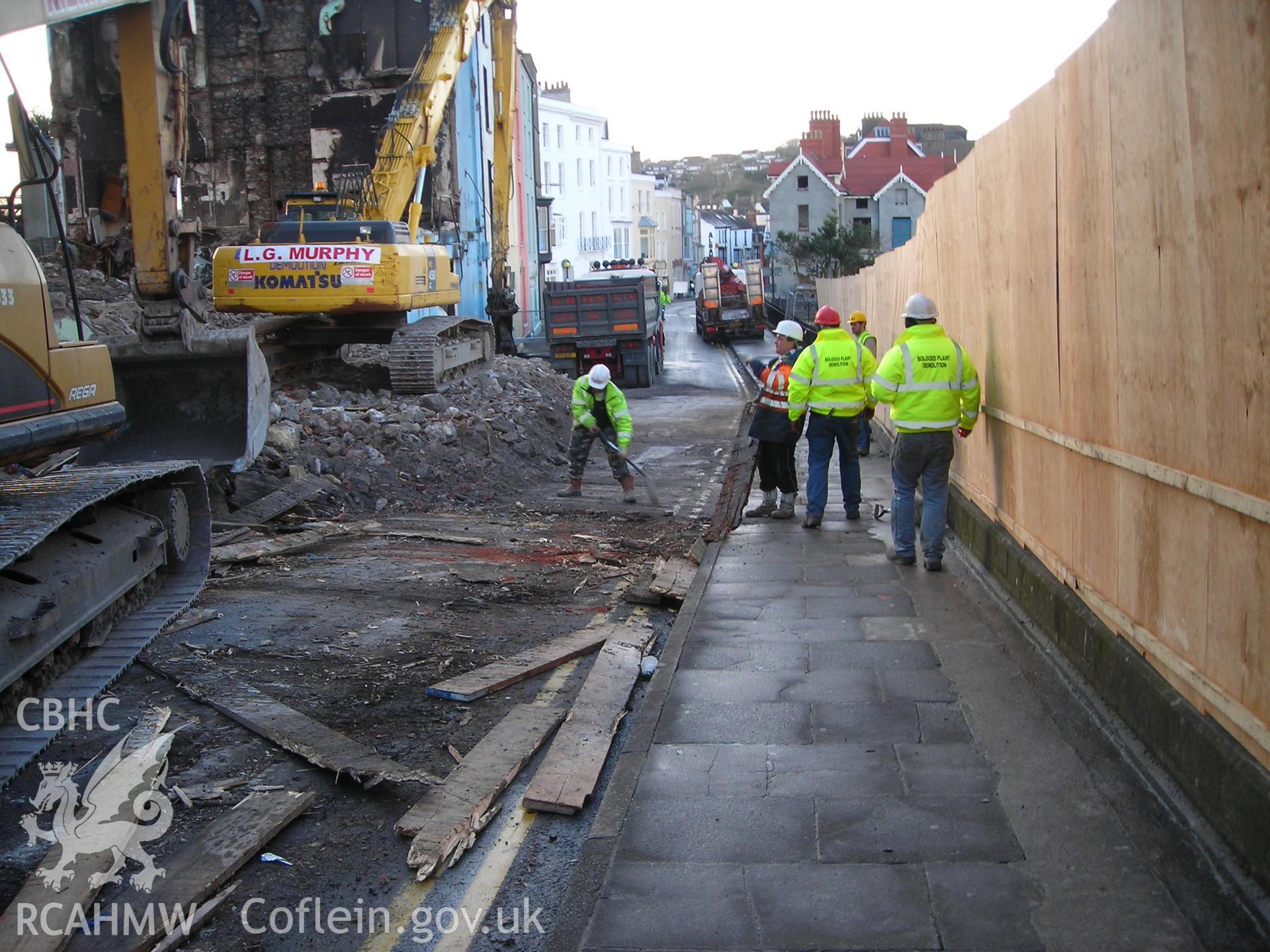 Colour digital photograph showing the Royal Gatehouse Hotel being demolished.