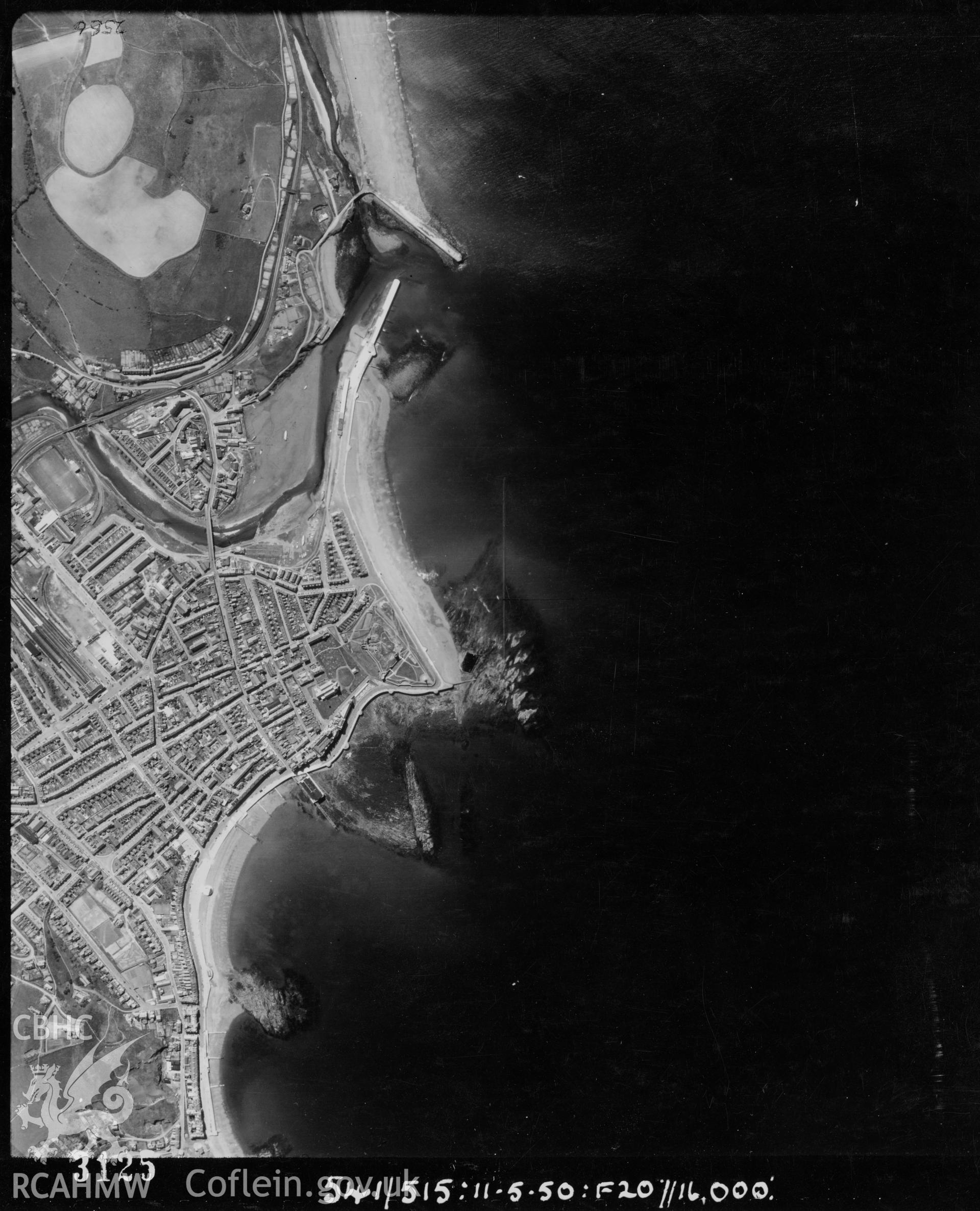 Black and white vertical aerial photograph taken by the RAF on 11/05/1951 centred on SN57638134 at a scale of 1:10000. The photograph includes part of Aberystwyth community in Ceredigion.