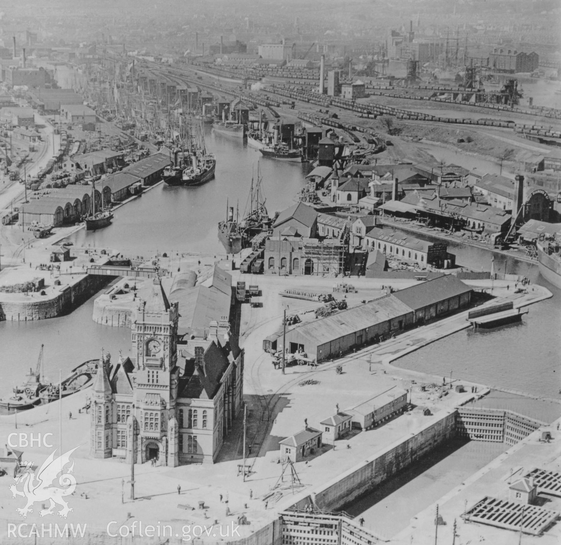 Early aerial photograph of Cardiff Docks.