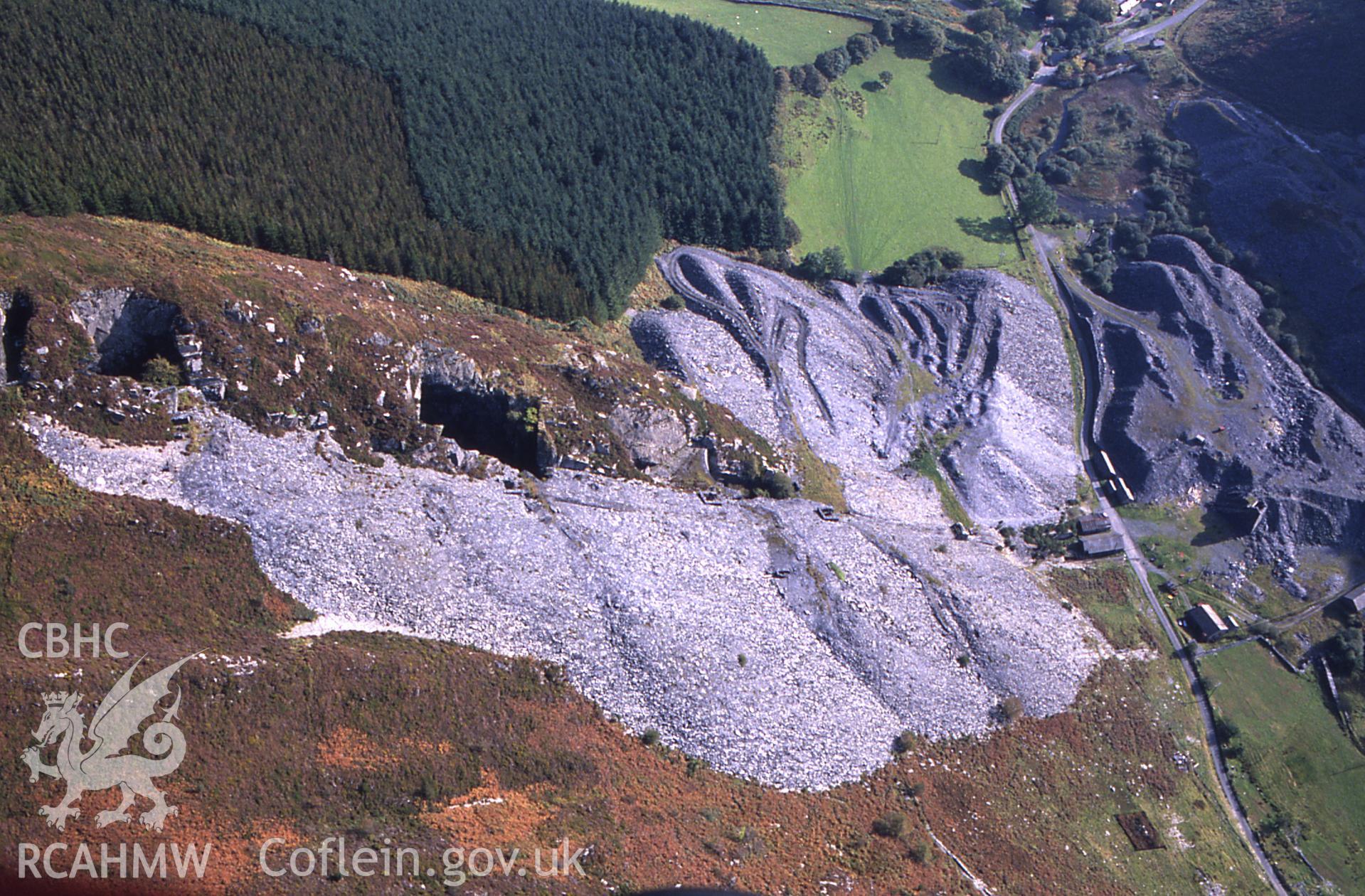 RCAHMW colour slide oblique aerial photograph of Aberllefenni Slate Quarry, Corris, taken by C.R. Musson, 09/10/94