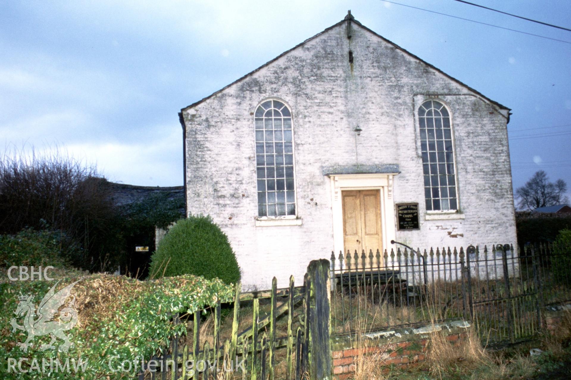 Exterior, front gable entry & adjoining LH wing