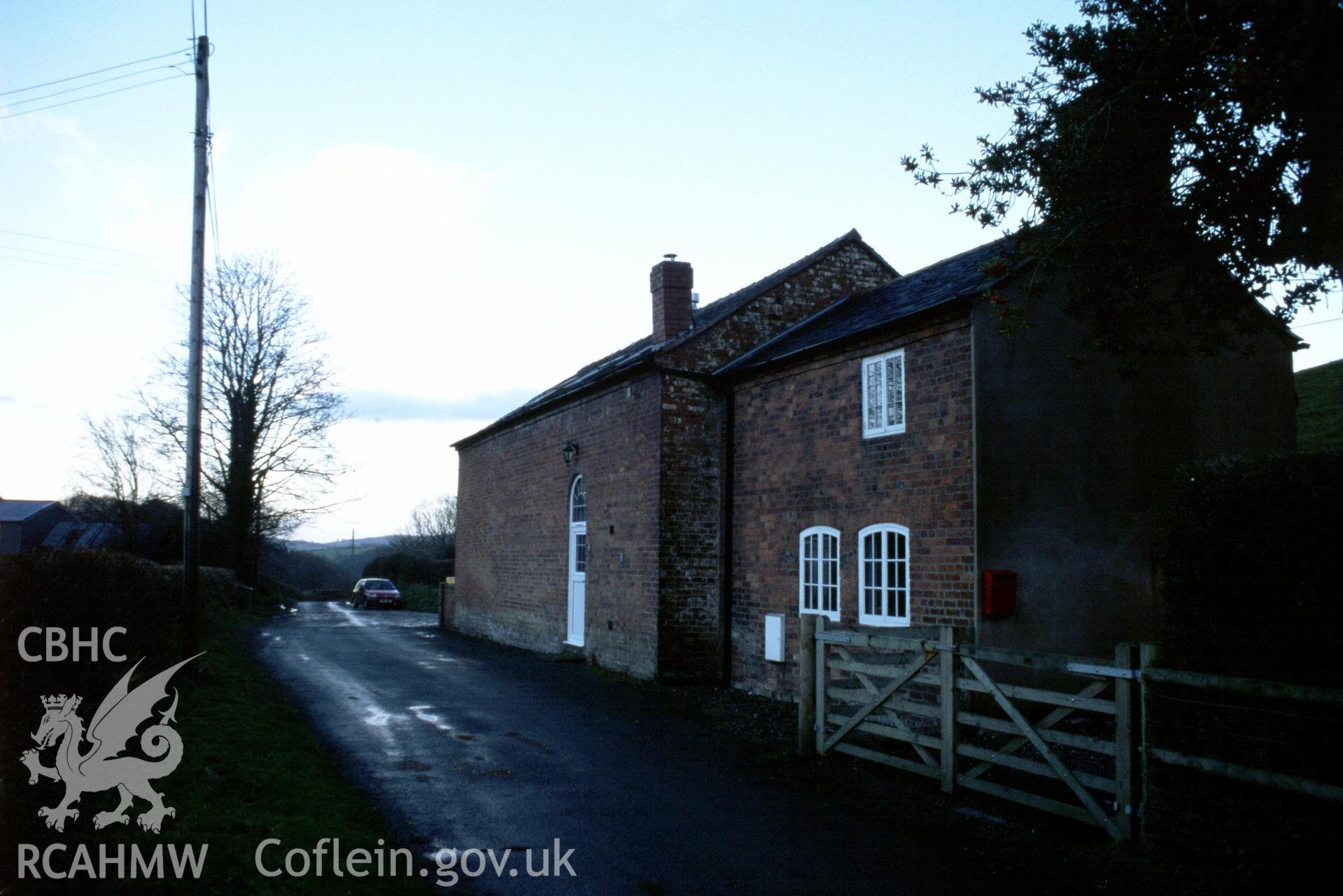 Exterior, N long wall elevations of chapel & adjoinging house