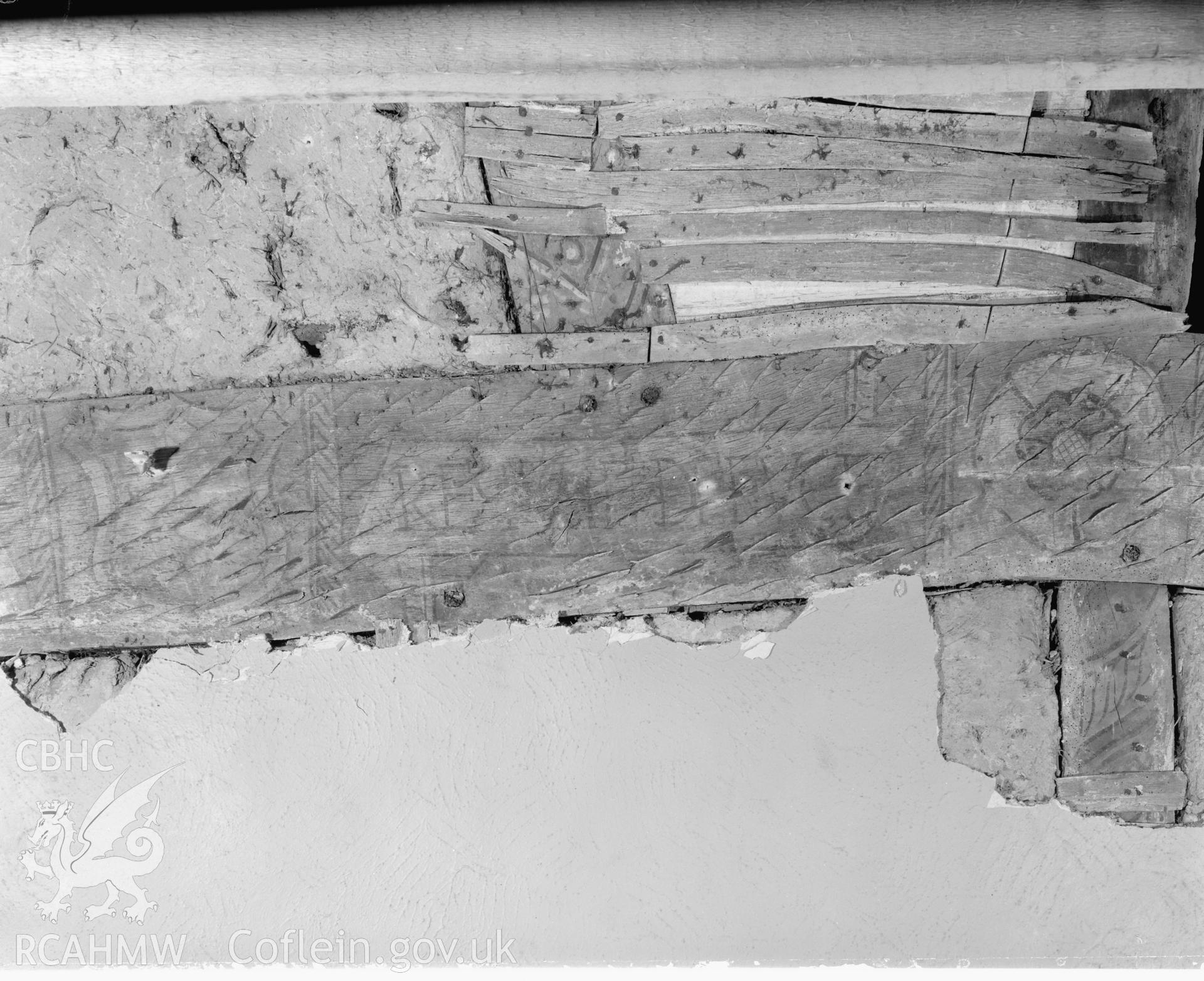 Painted truss, detail of middle of tie beam