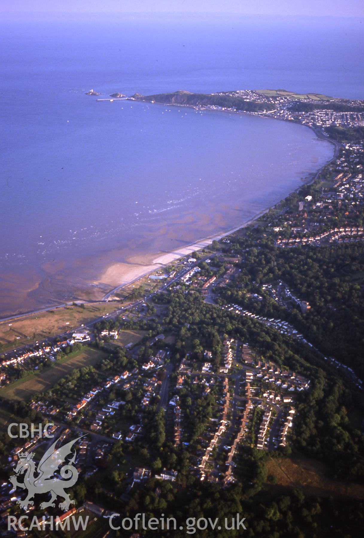 RCAHMW colour slide oblique aerial photograph of the landscape from Black Pill to The Mumbles, taken on 26/07/1999 by Toby Driver