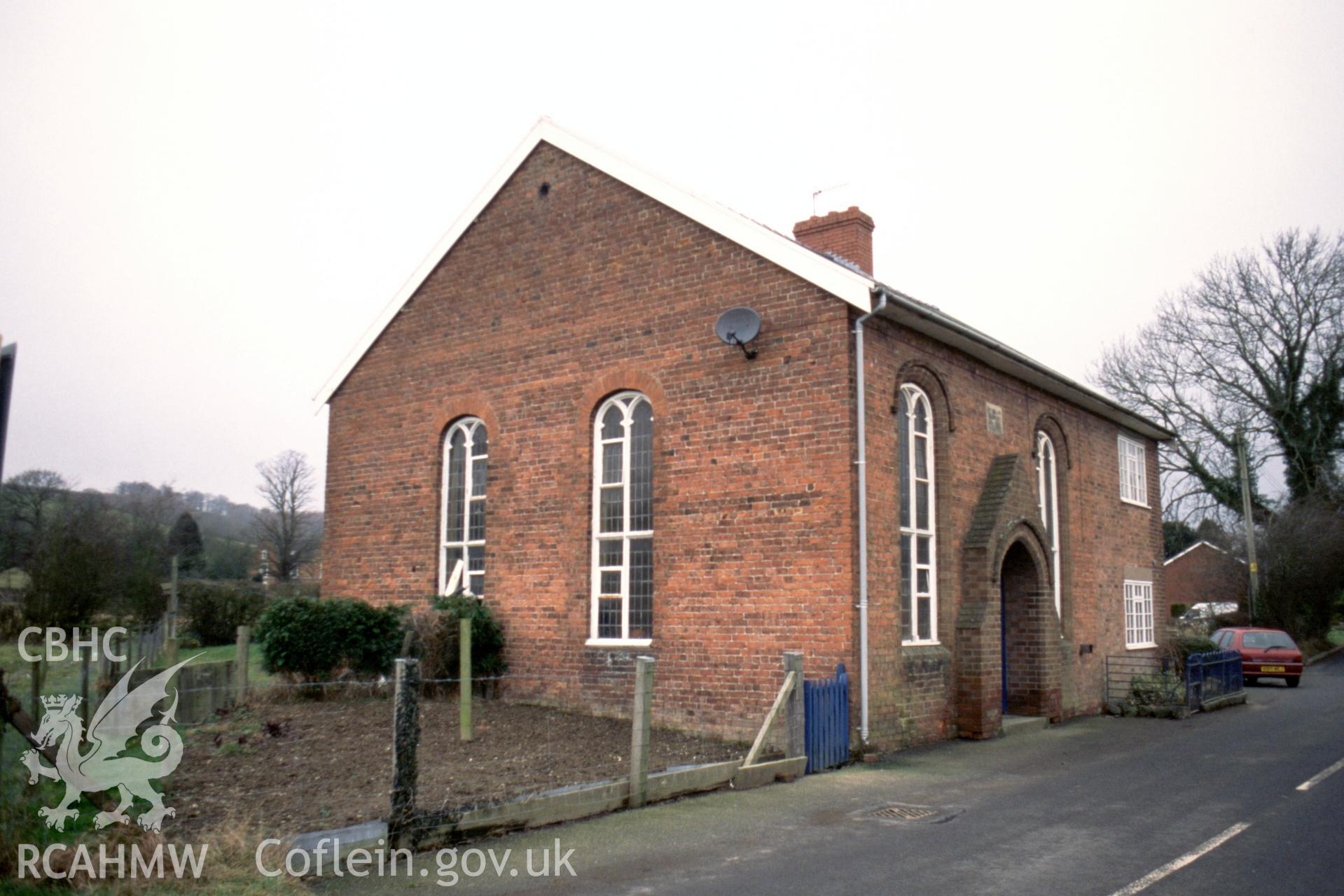 Exterior, S gable end, & E front, long-wall entry elevations