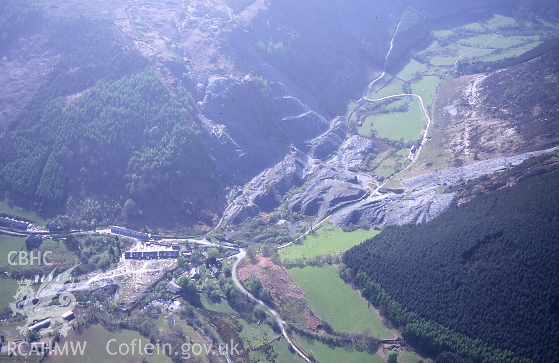 Slide of RCAHMW colour oblique aerial photograph of Aberllyfenni, taken by T.G. Driver, 29/4/1999.