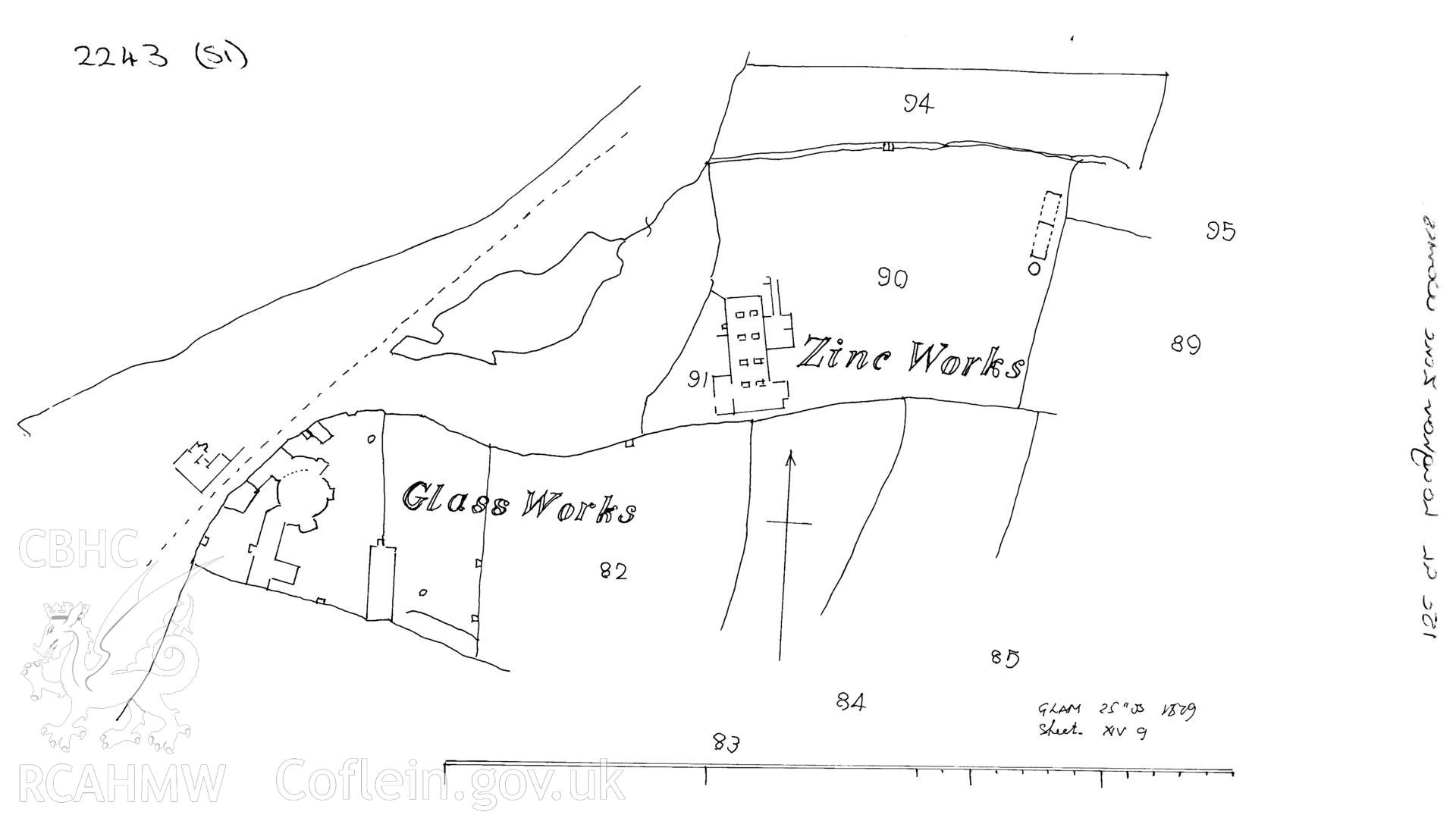 RCAHMW drawing showing plan of Loughor Zinc Works.