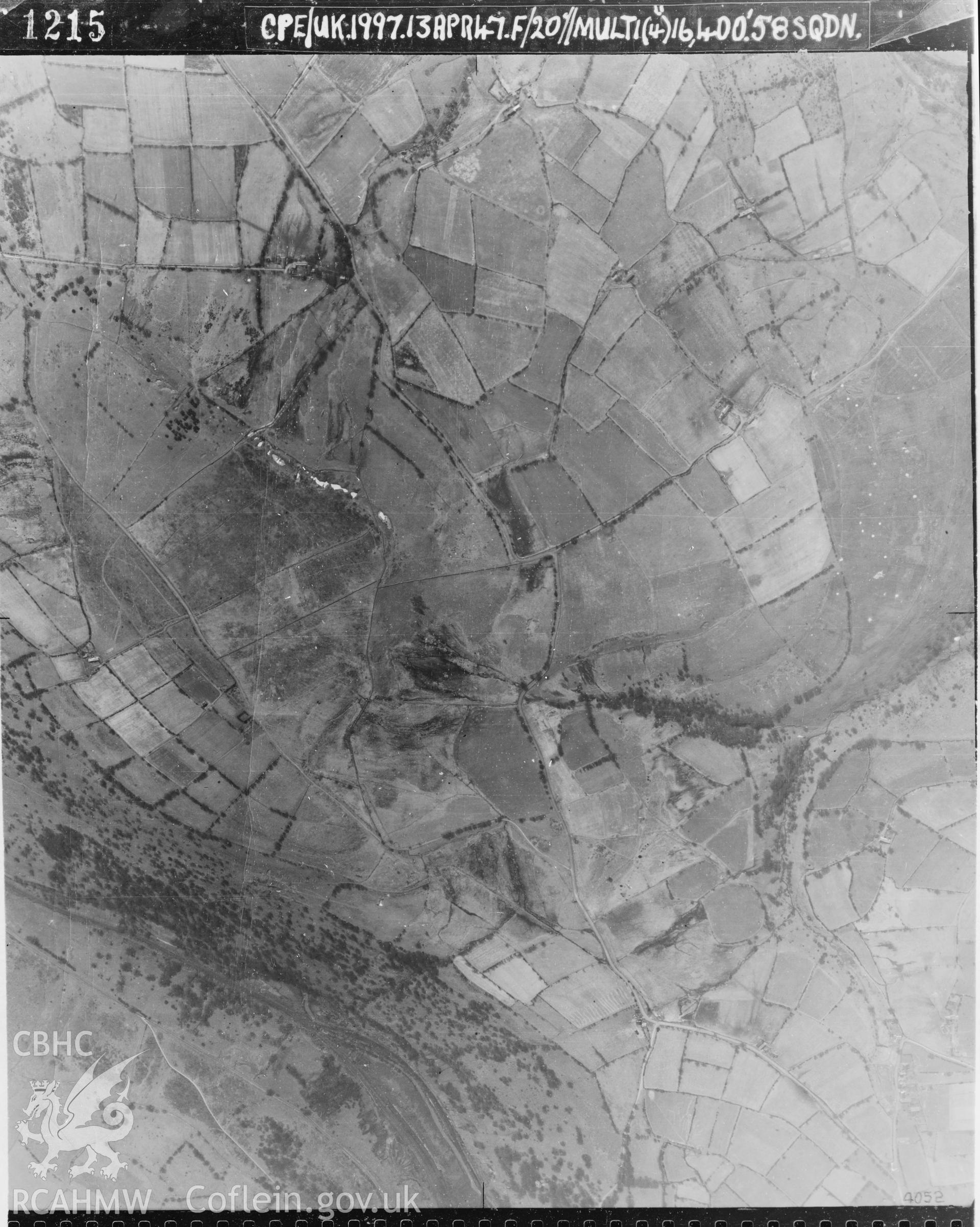 Black and white vertical aerial photograph taken by the RAF on 13/04/1947 centred on SO18210427 at a scale of 1:10000. The photograph includes part of Cwm community in Blaenau Gwent.