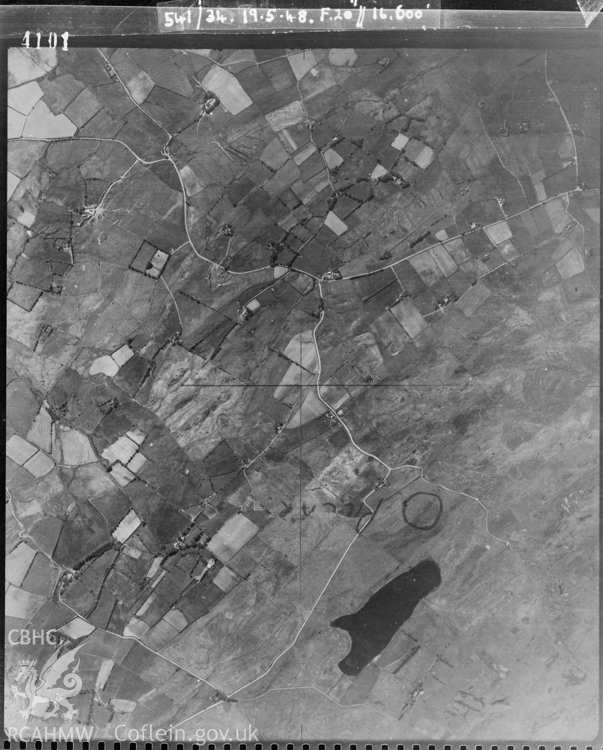 Black and white vertical aerial photograph taken by the RAF on 24/03/1948 centred on SN60686356 at a scale of 1:10000. The photograph includes part of Llangeitho community in Ceredigion.