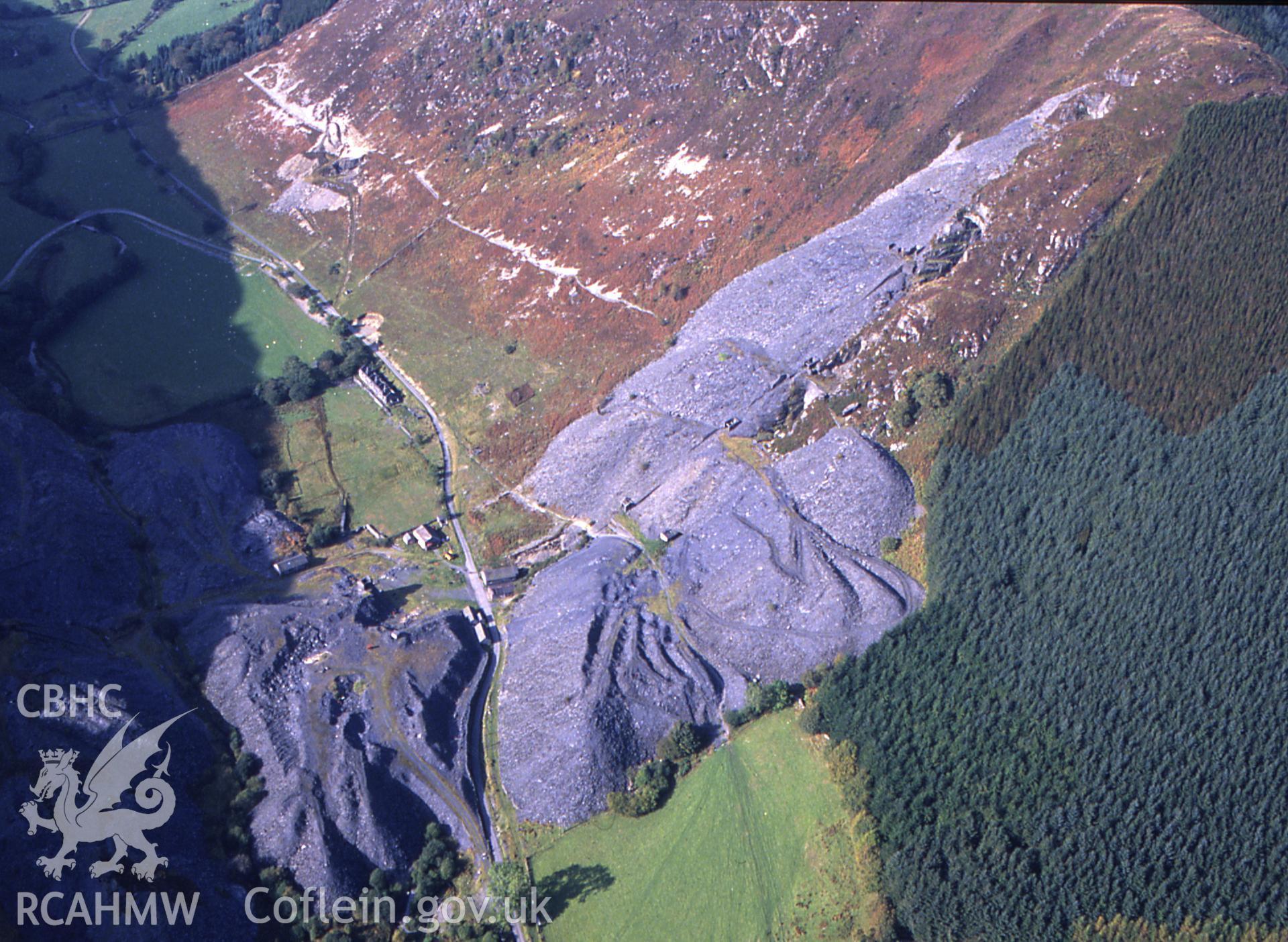 RCAHMW colour slide oblique aerial photograph of Aberllefenni Slate Quarry, Corris, taken by C.R. Musson, 09/10/94