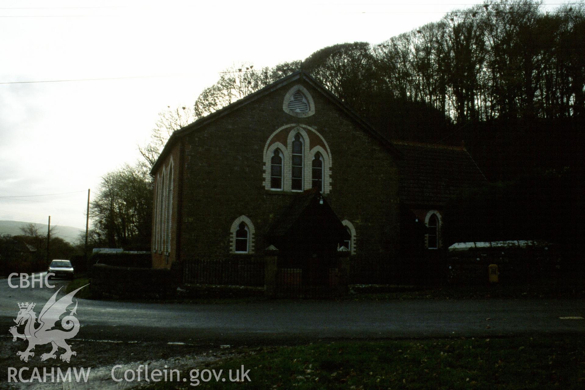 Exterior, N gable entry of chapel, & N side of SS